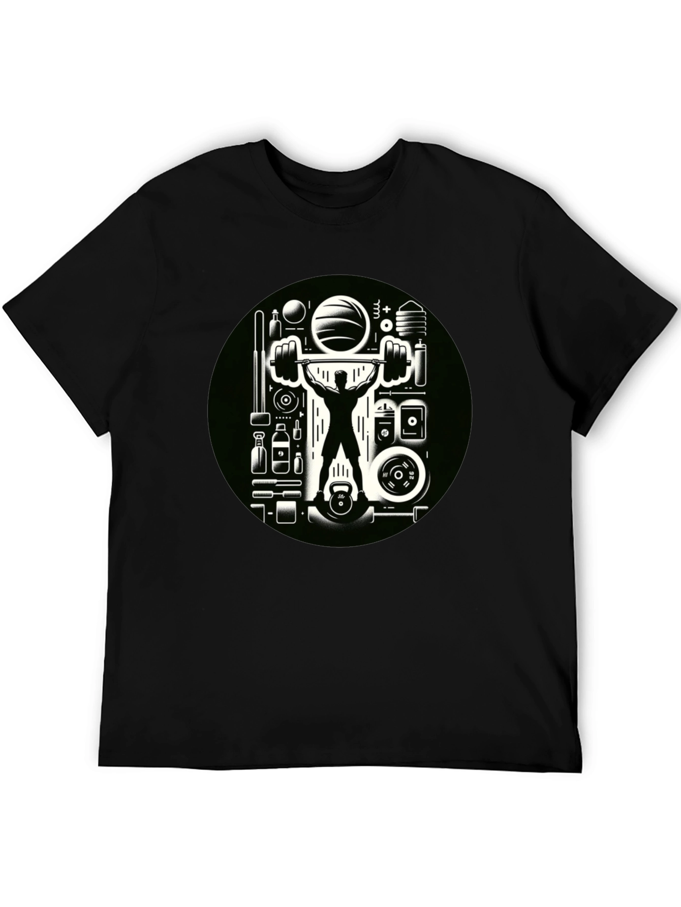 Gym Graphic Black T-Shirt - Weightlifting Design