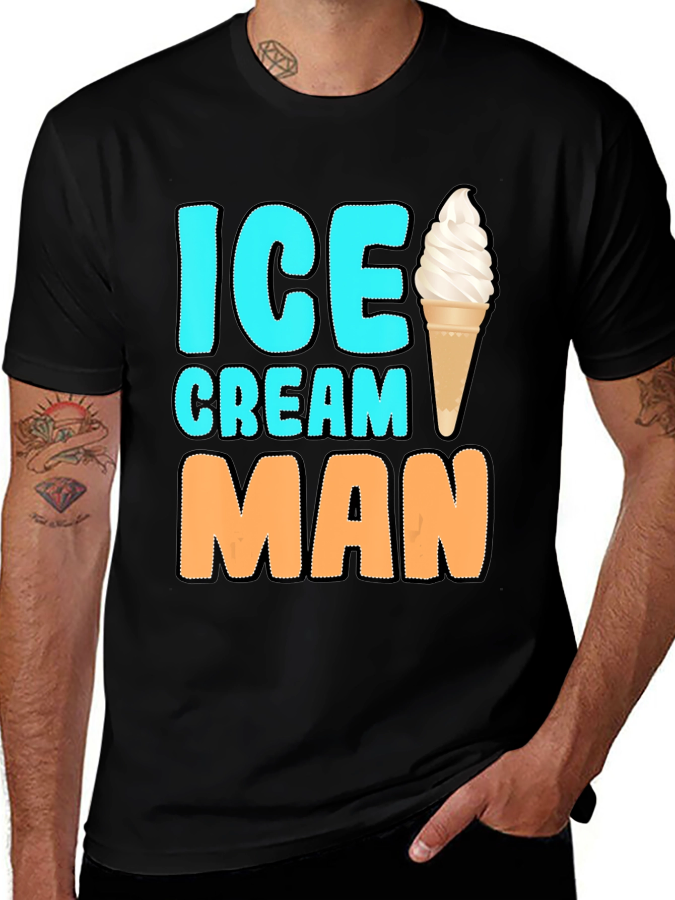 Ice Cream Man Graphic Tee - Black Cotton T-Shirt