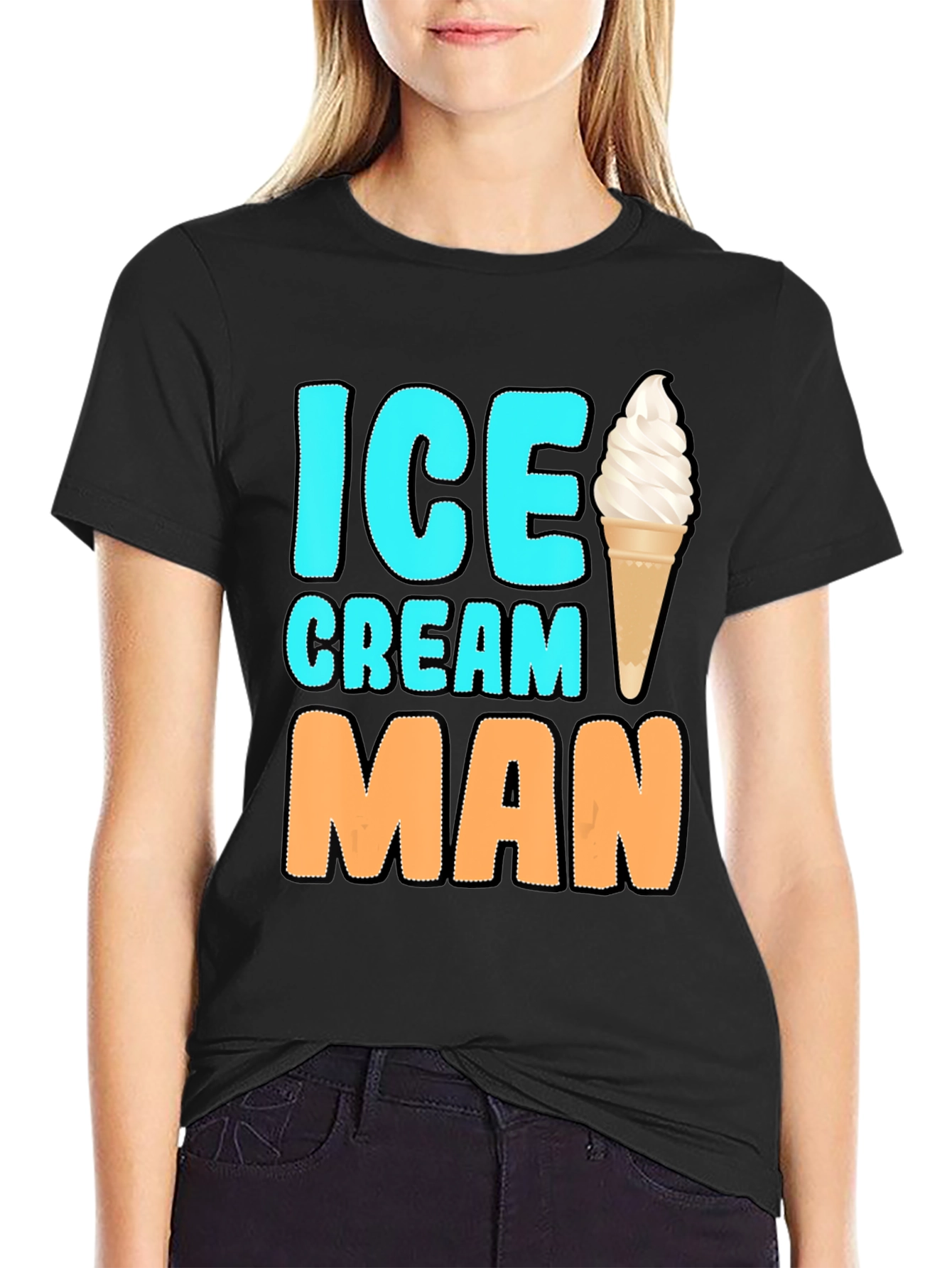 Ice Cream Man Graphic Tee - Black Cotton T-Shirt