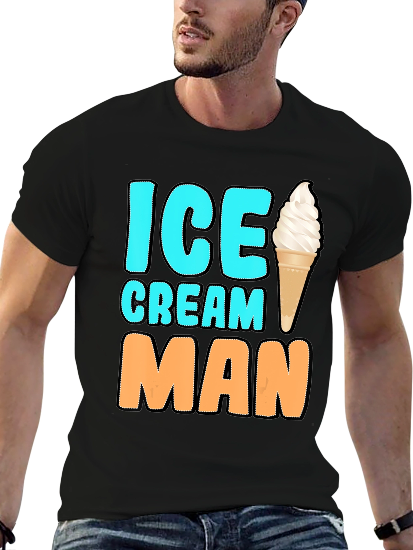 Ice Cream Man Graphic Tee - Black Cotton T-Shirt