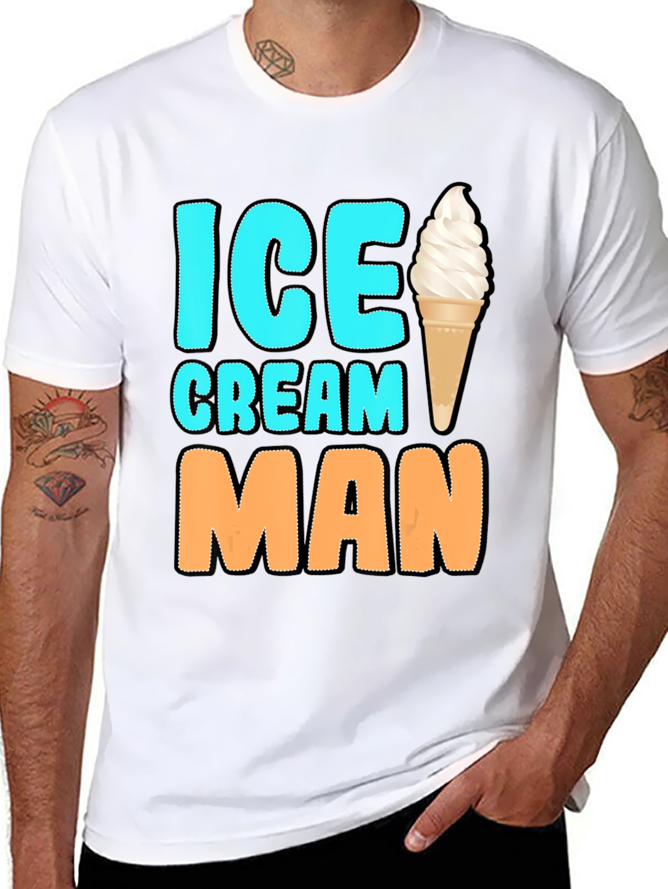 Ice Cream Man Graphic Tee - Black Cotton T-Shirt