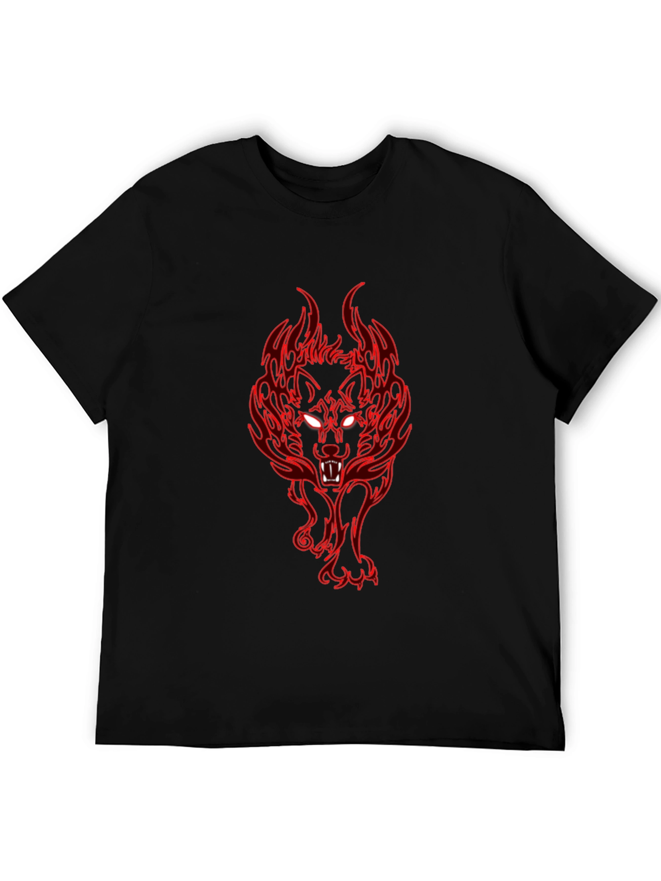 Fiery Wolf Graphic Tee - Black Cotton T-Shirt