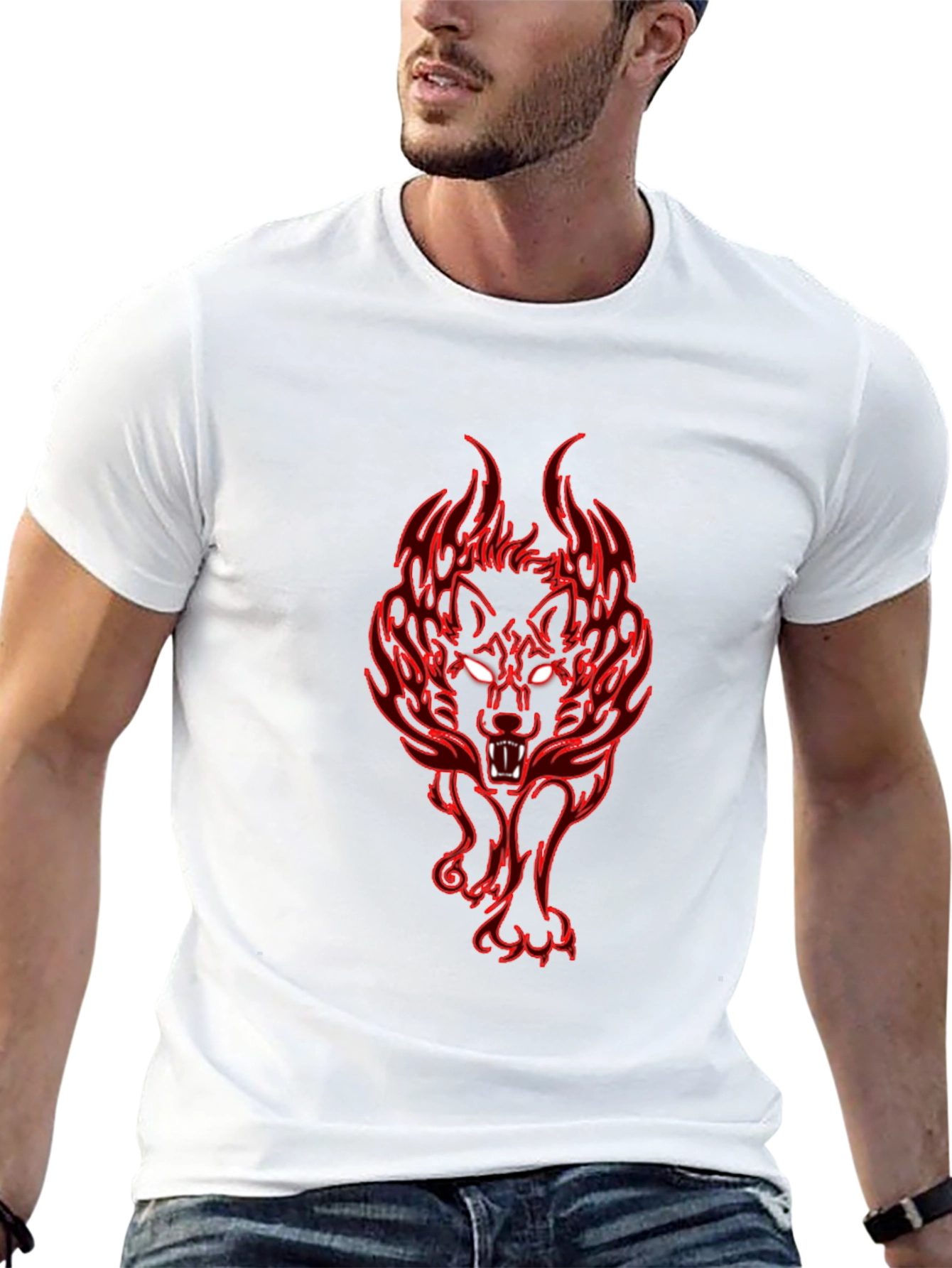 Fiery Wolf Graphic Tee - Black Cotton T-Shirt