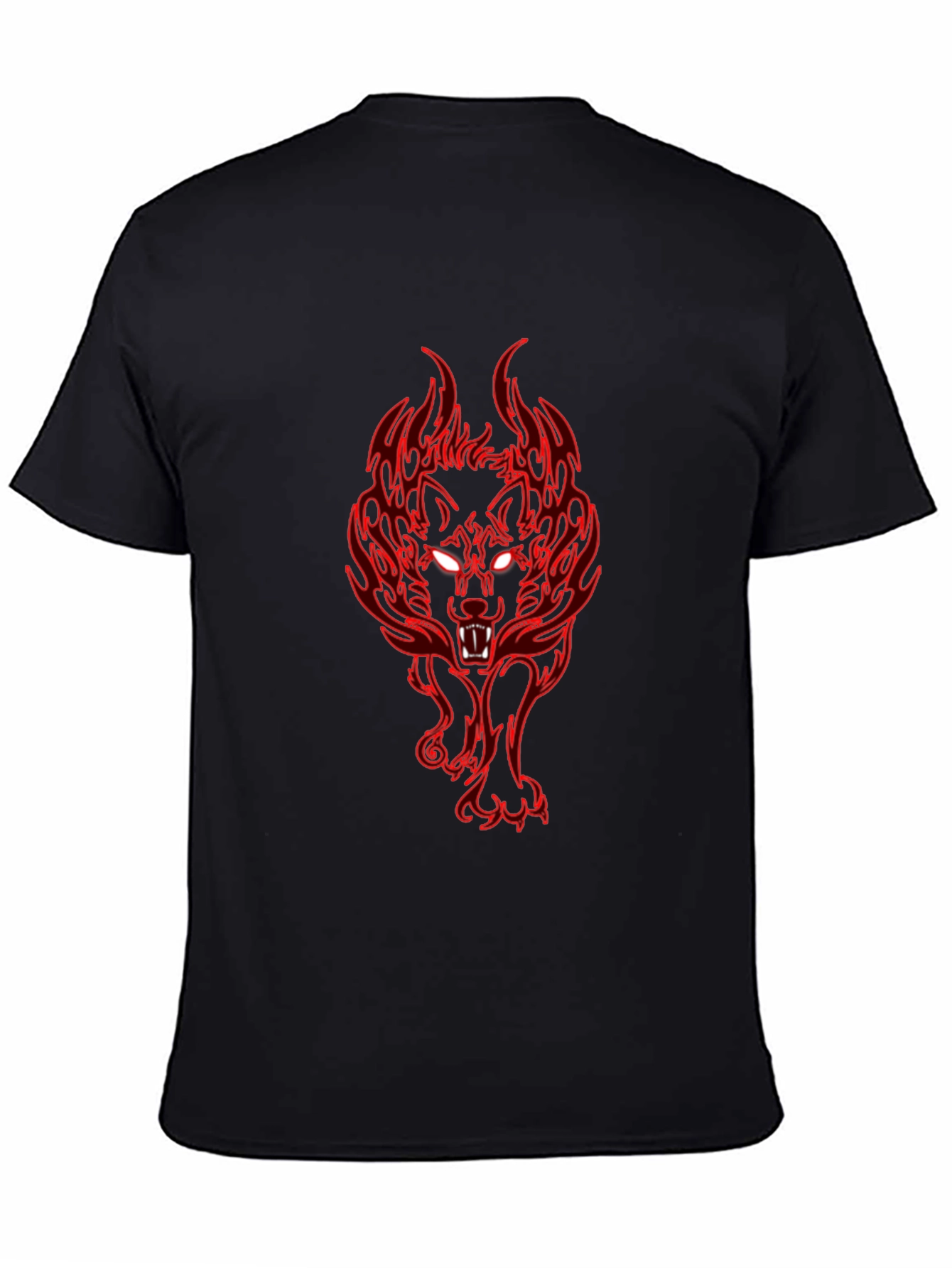 Fiery Wolf Graphic Tee - Black Cotton T-Shirt
