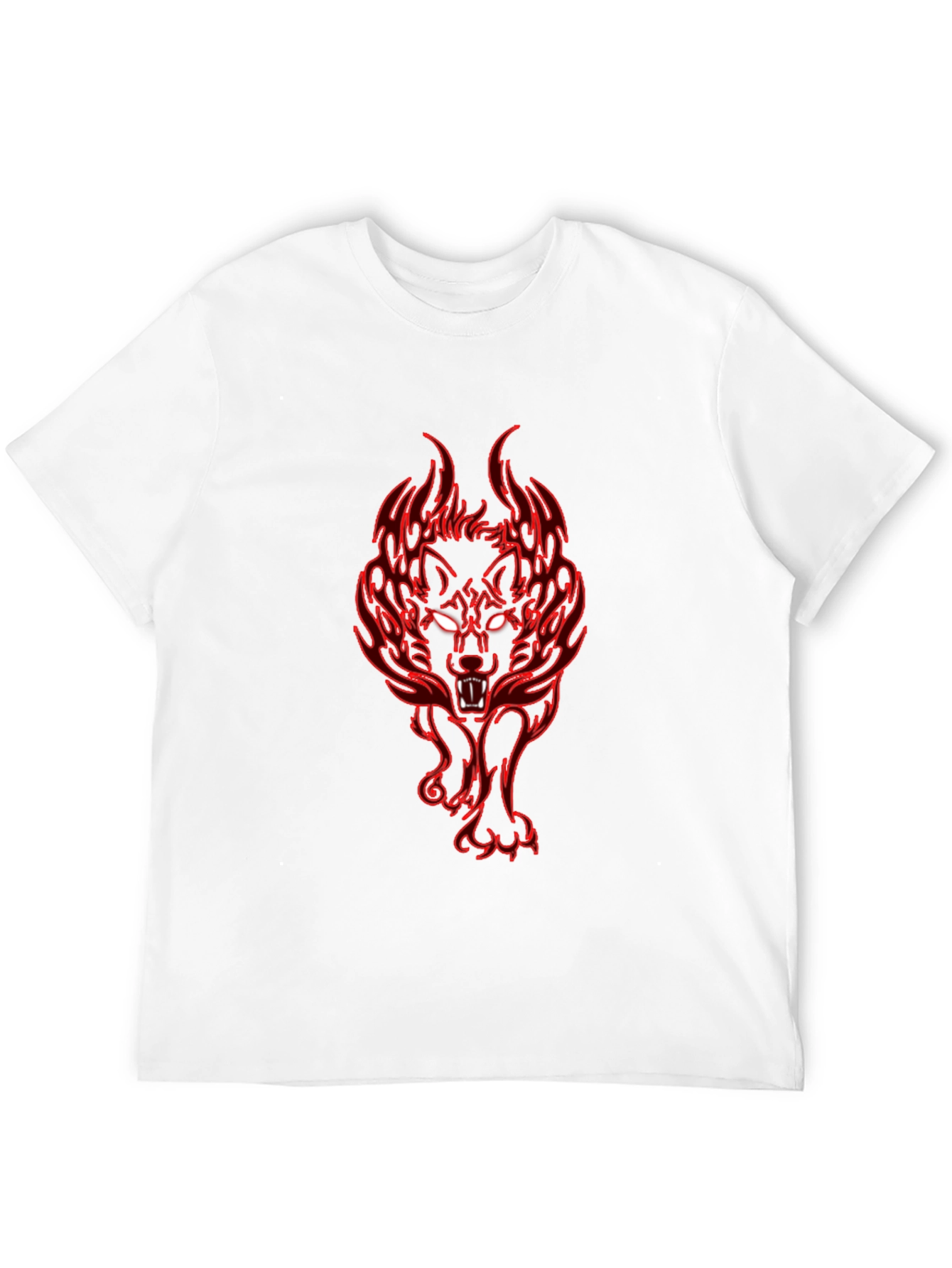 Fiery Wolf Graphic Tee - Black Cotton T-Shirt