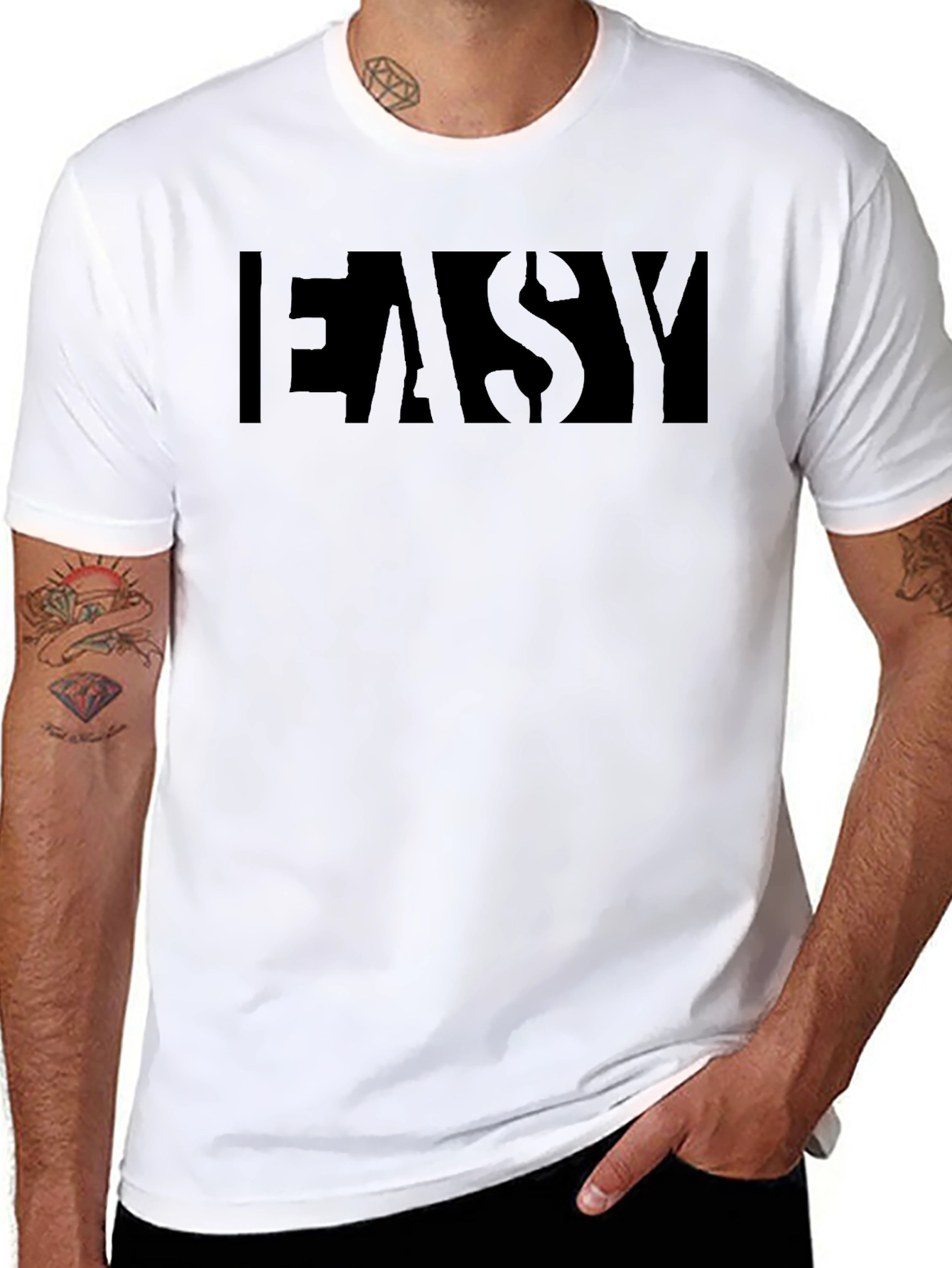 EASY Black Graphic Tee - Mens Casual T-Shirt