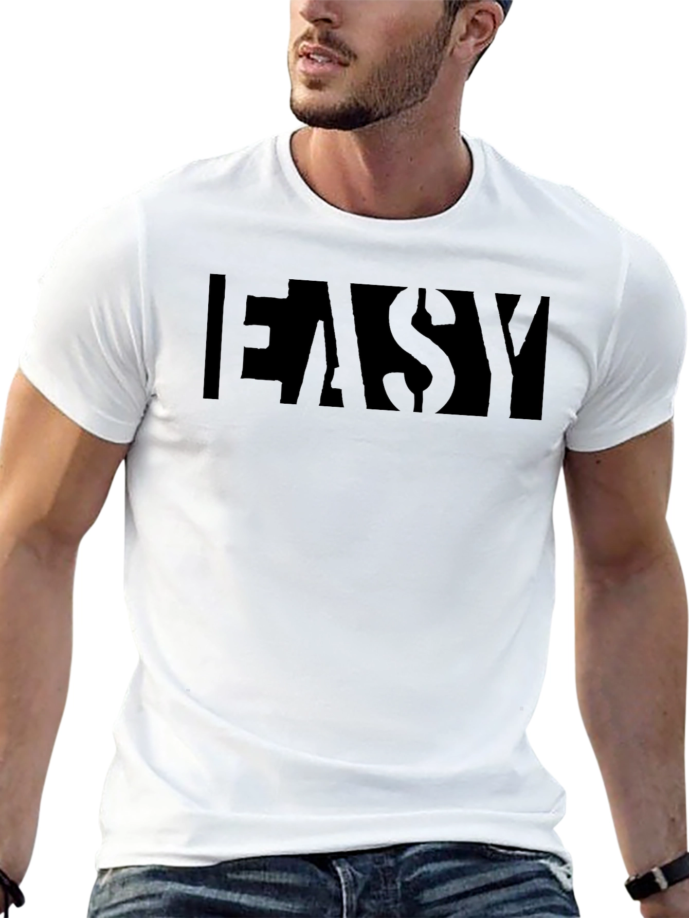 EASY Black Graphic Tee - Mens Casual T-Shirt