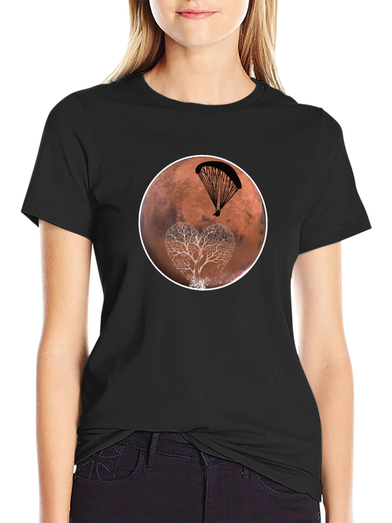 Mars Parachute Tree Black T-Shirt