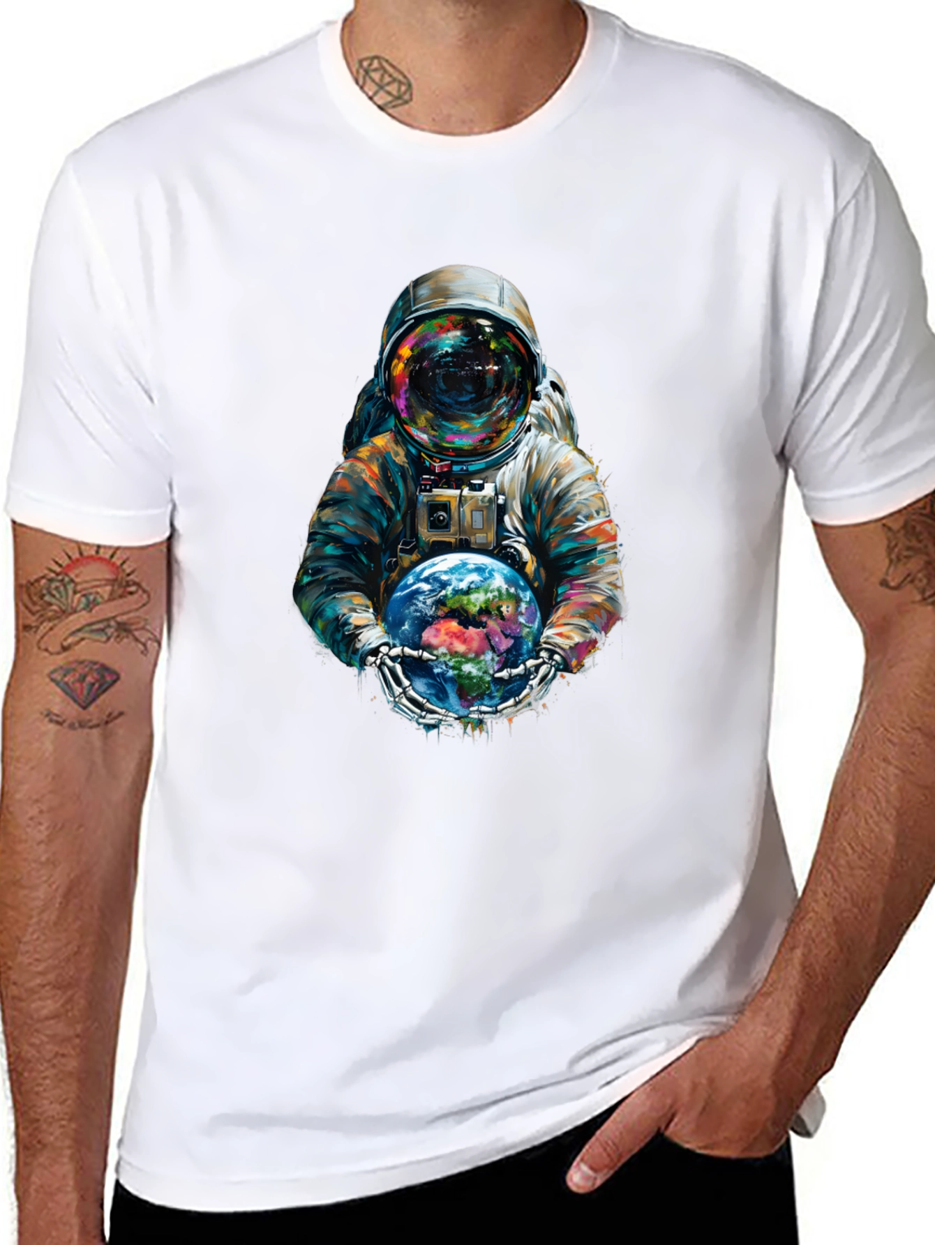 Astronaut Earth Graphic Tee - Black Cotton Blend