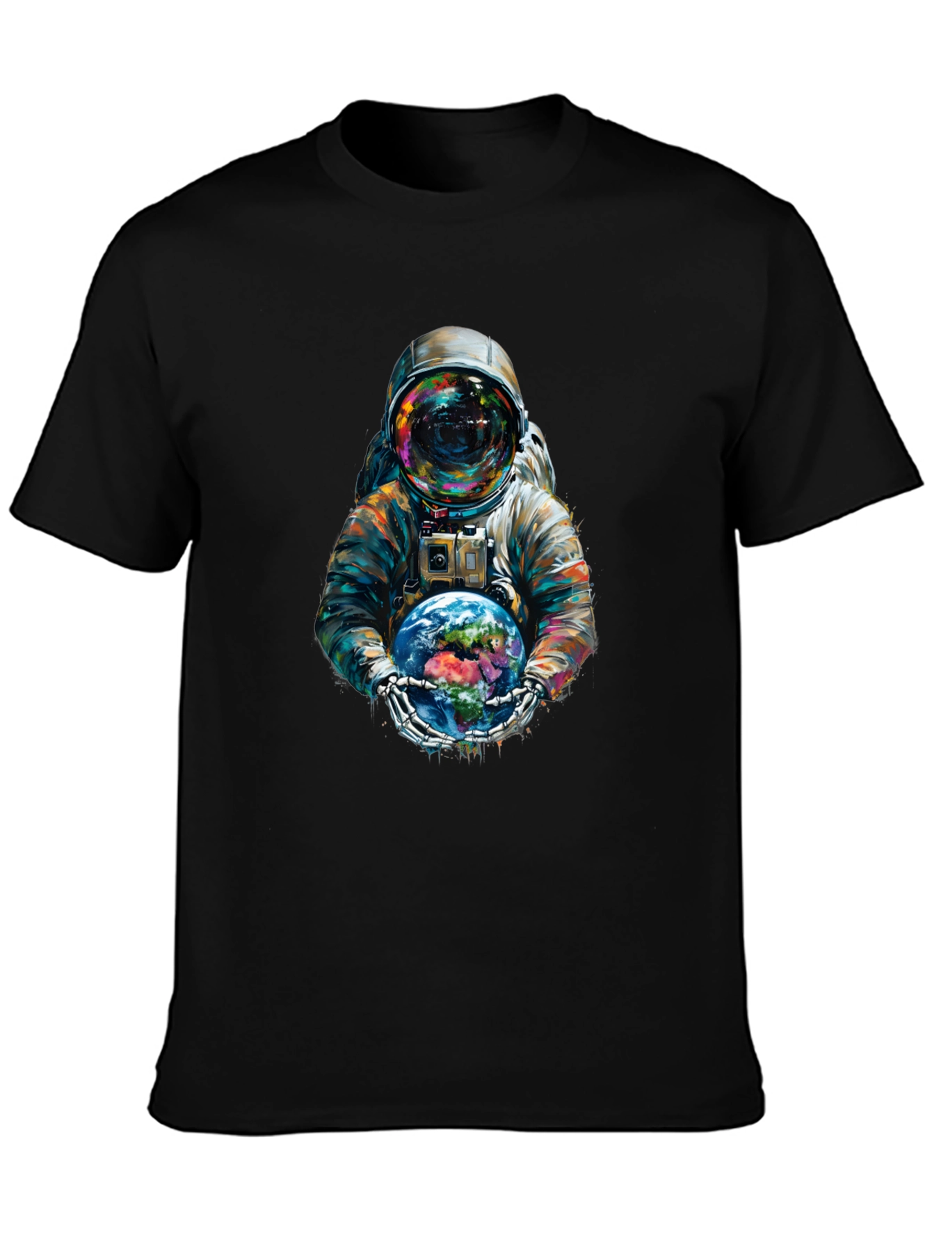 Astronaut Earth Graphic Tee - Black Cotton Blend