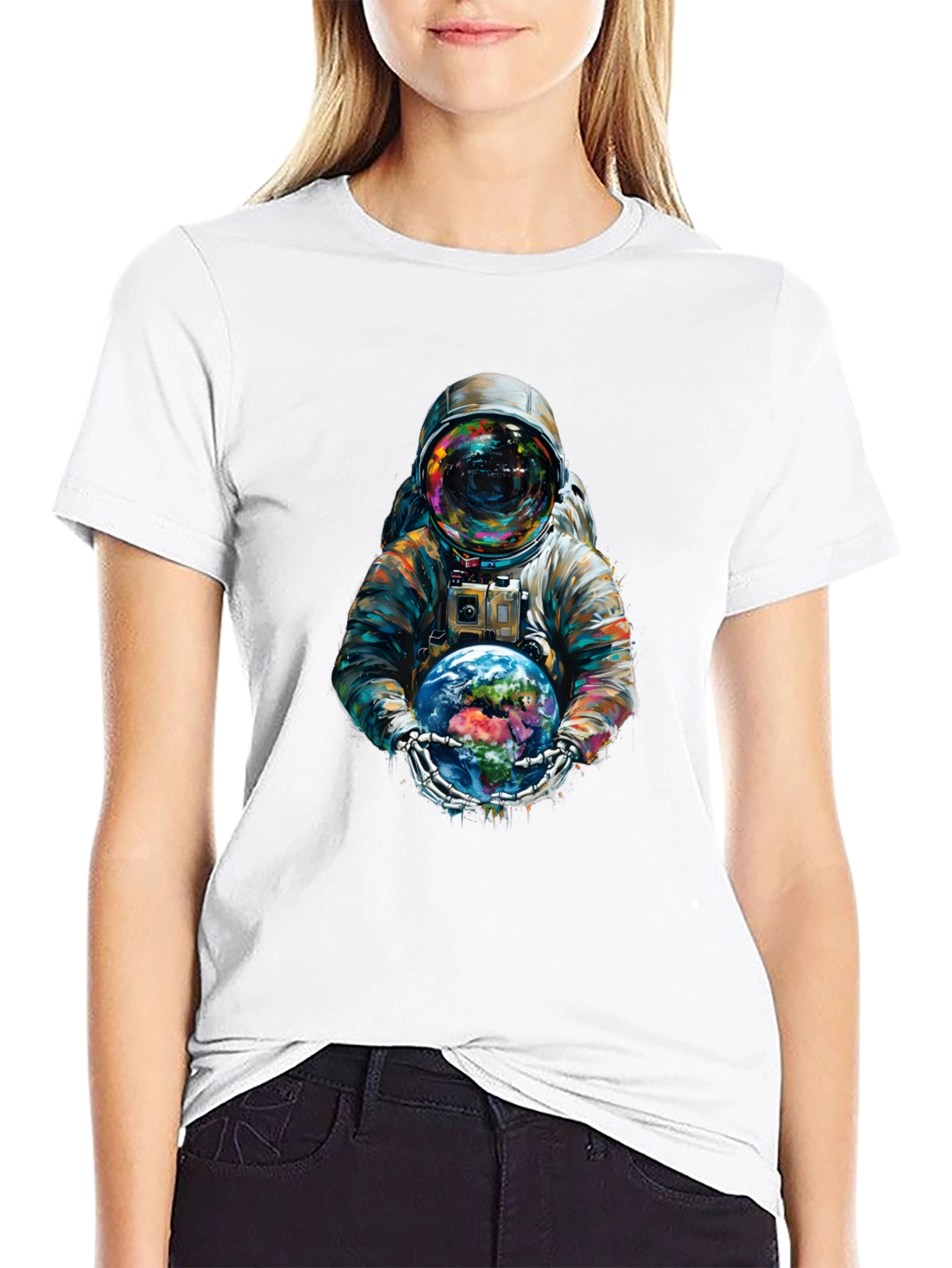 Astronaut Earth Graphic Tee - Black Cotton Blend
