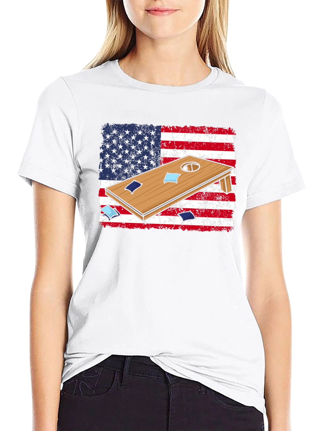 Cornhole USA Flag Graphic T-Shirt