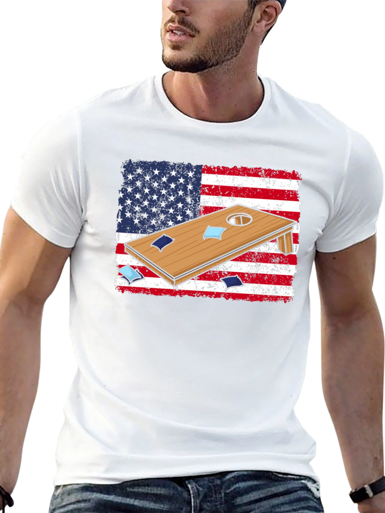 Cornhole USA Flag Graphic T-Shirt