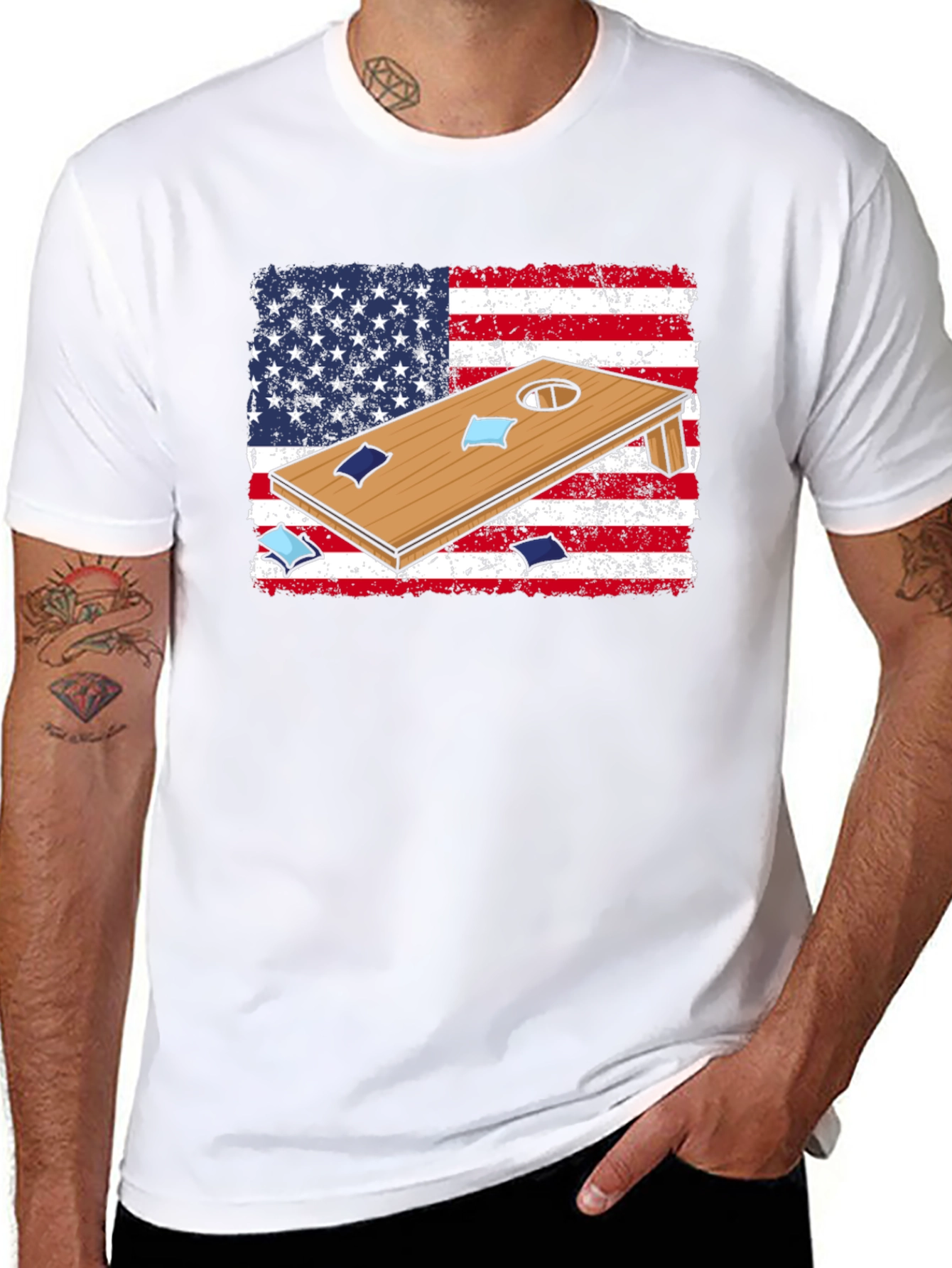 Cornhole USA Flag Graphic T-Shirt