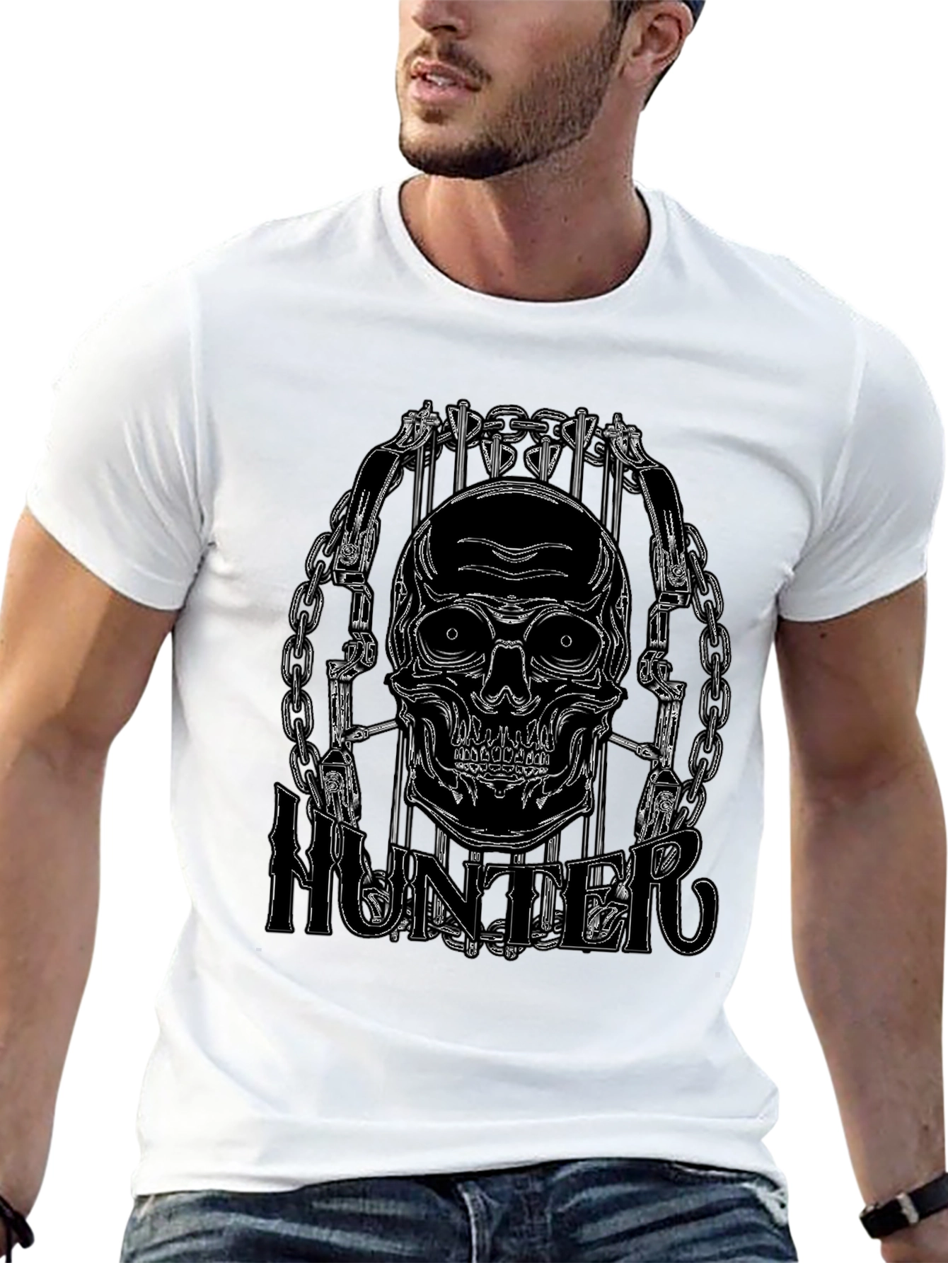 Skull Hunter Black Graphic Tee