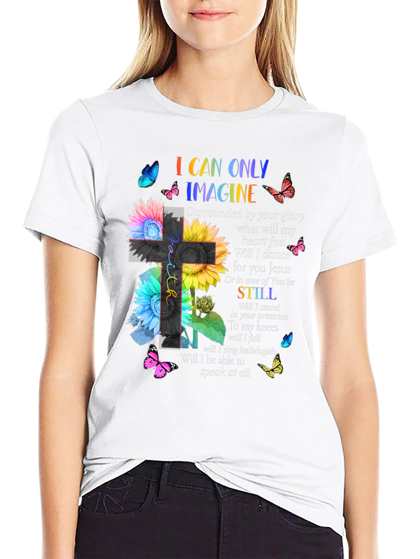 I Can Only Imagine Floral Cross Graphic T-Shirt