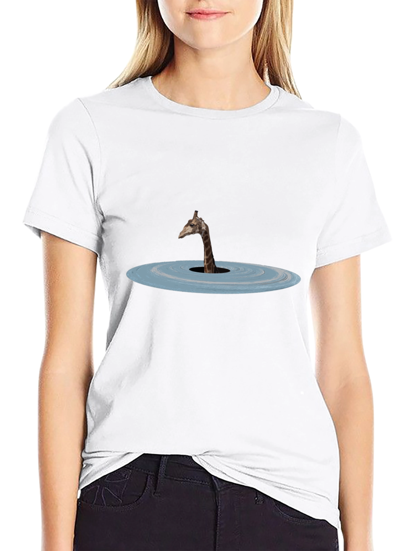 Giraffe Lake Graphic Tee - Black Cotton Shirt