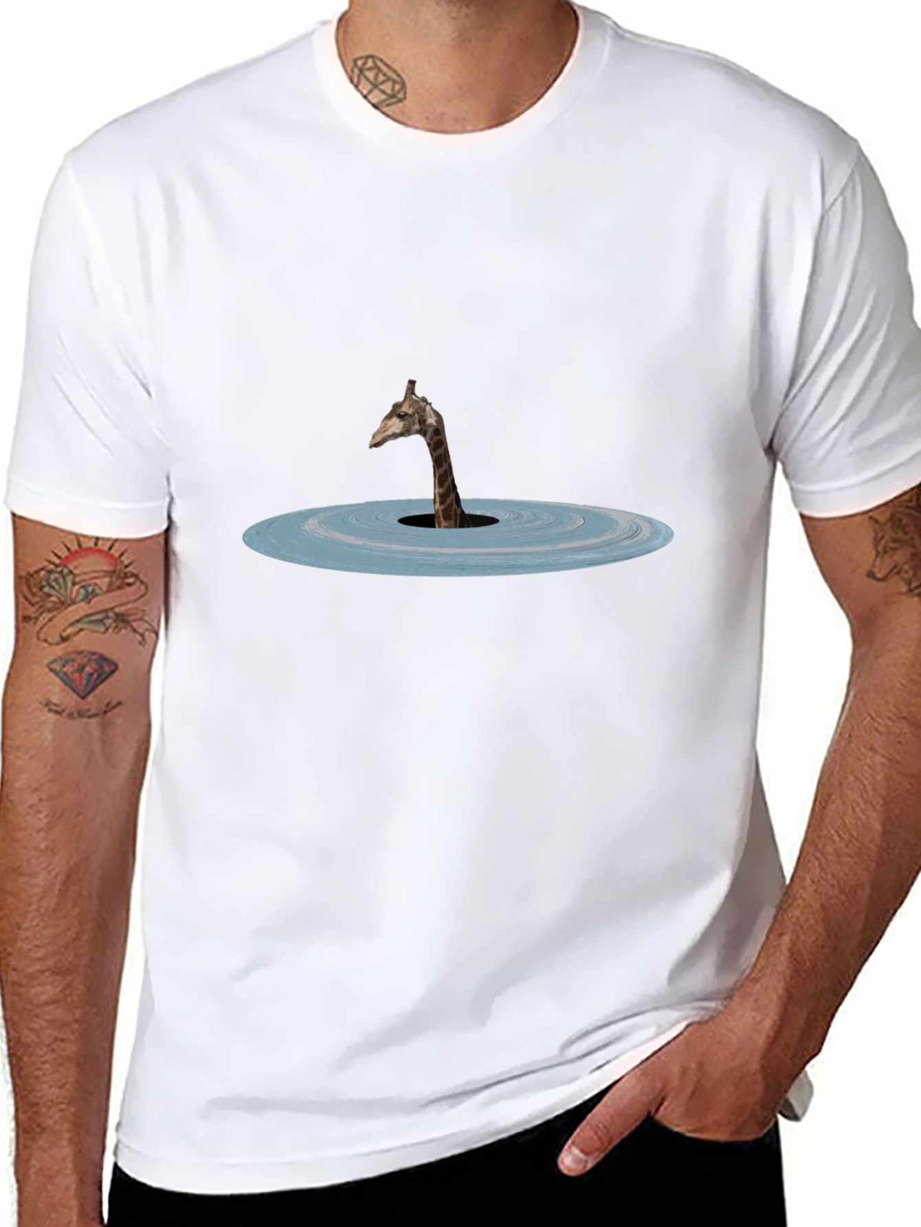 Giraffe Lake Graphic Tee - Black Cotton Shirt