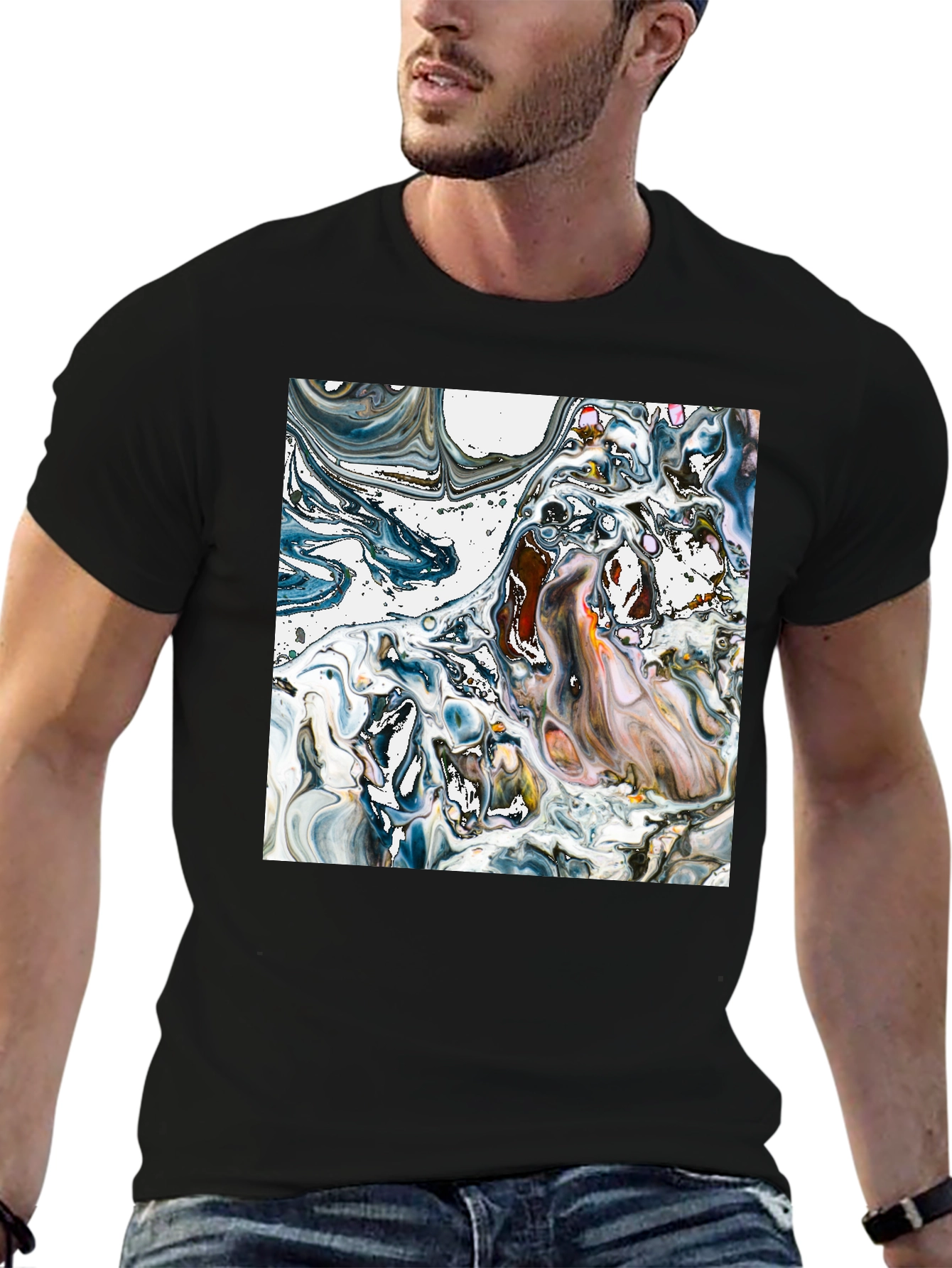 Abstract Art Tee - Unique Swirl Design Black T-Shirt