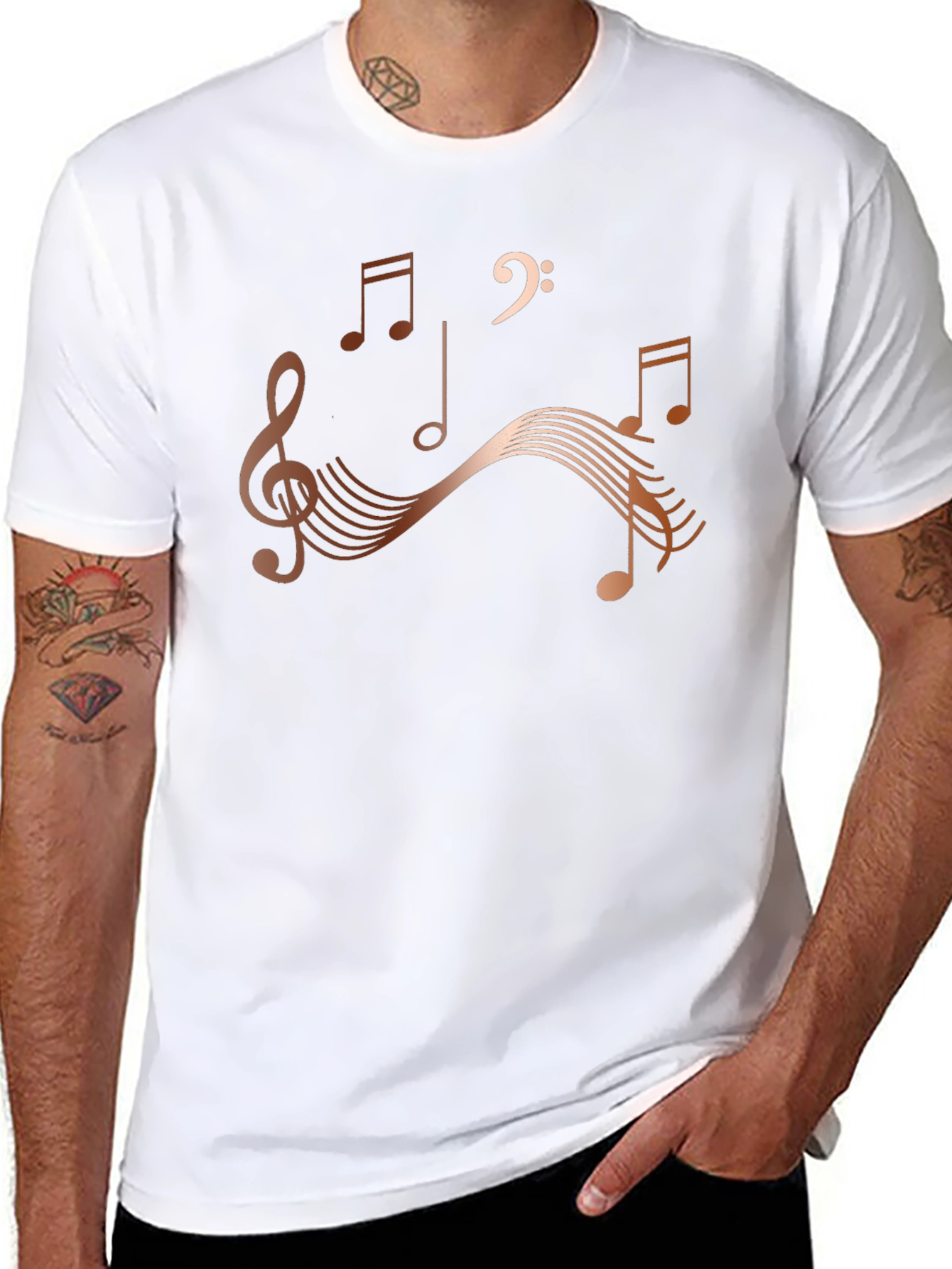 Musical Notes Graphic Print Mens Black T-Shirt