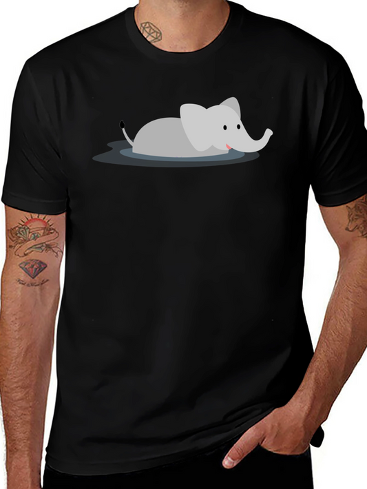 Cute Cartoon Elephant Black T-Shirt