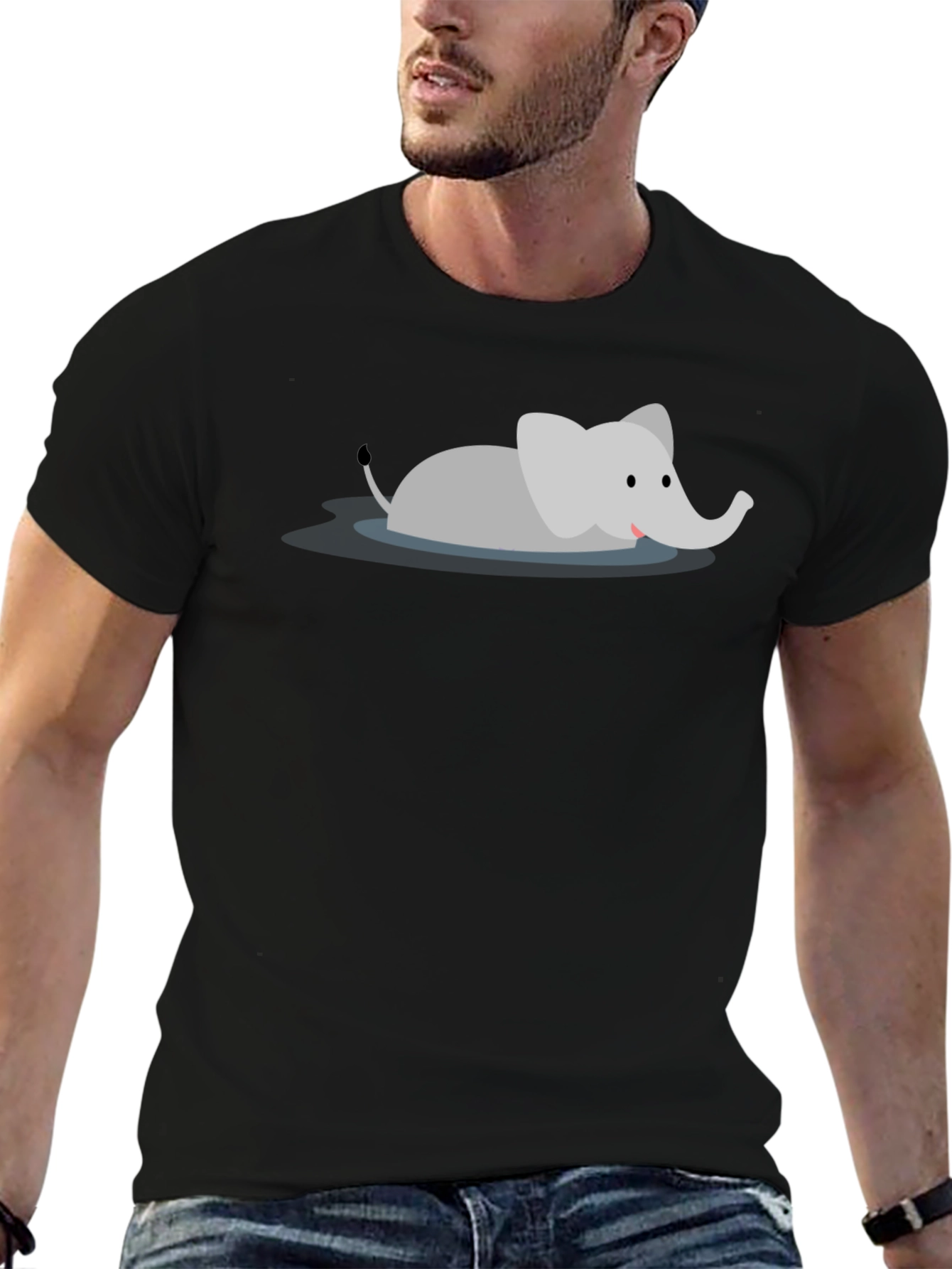 Cute Cartoon Elephant Black T-Shirt
