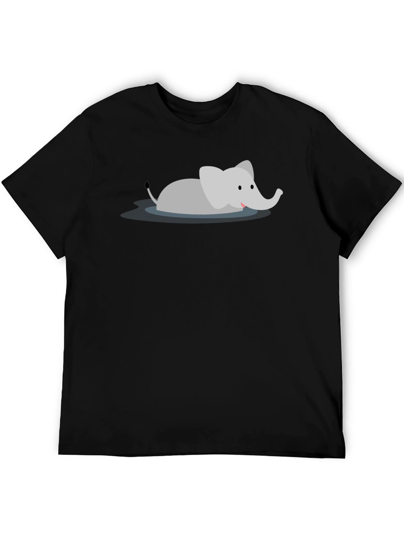 Cute Cartoon Elephant Black T-Shirt