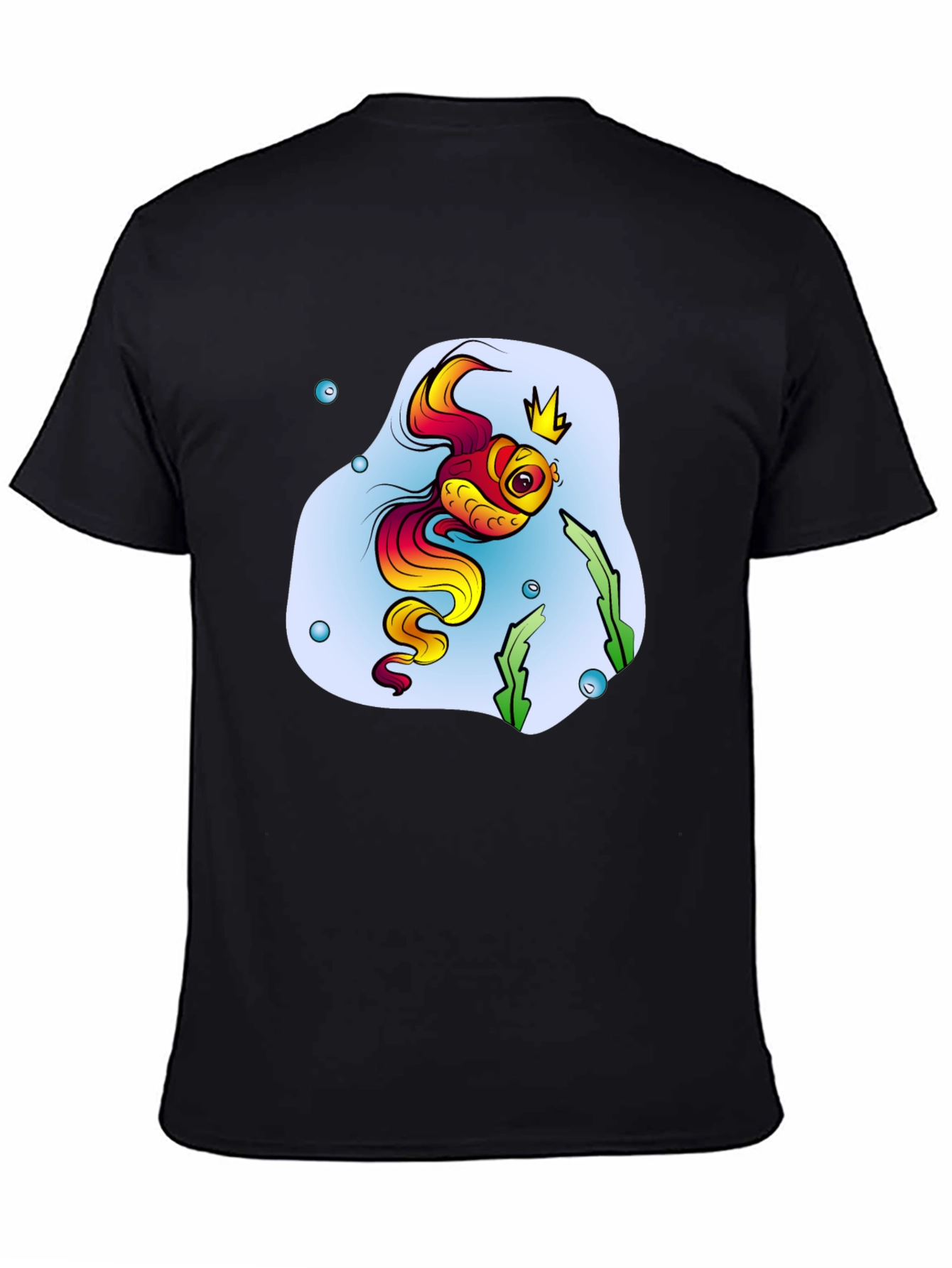 Cartoon Fish King Mens Black T-Shirt