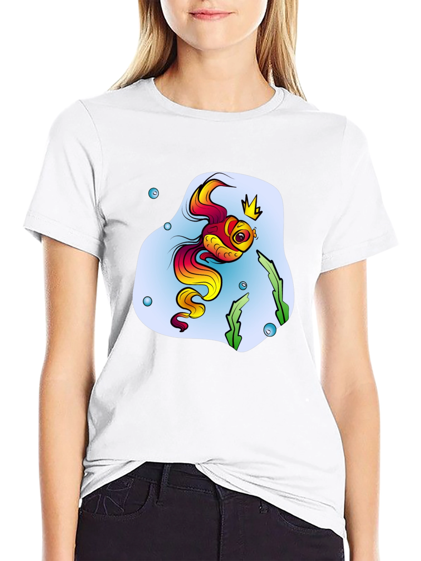 Cartoon Fish King Mens Black T-Shirt