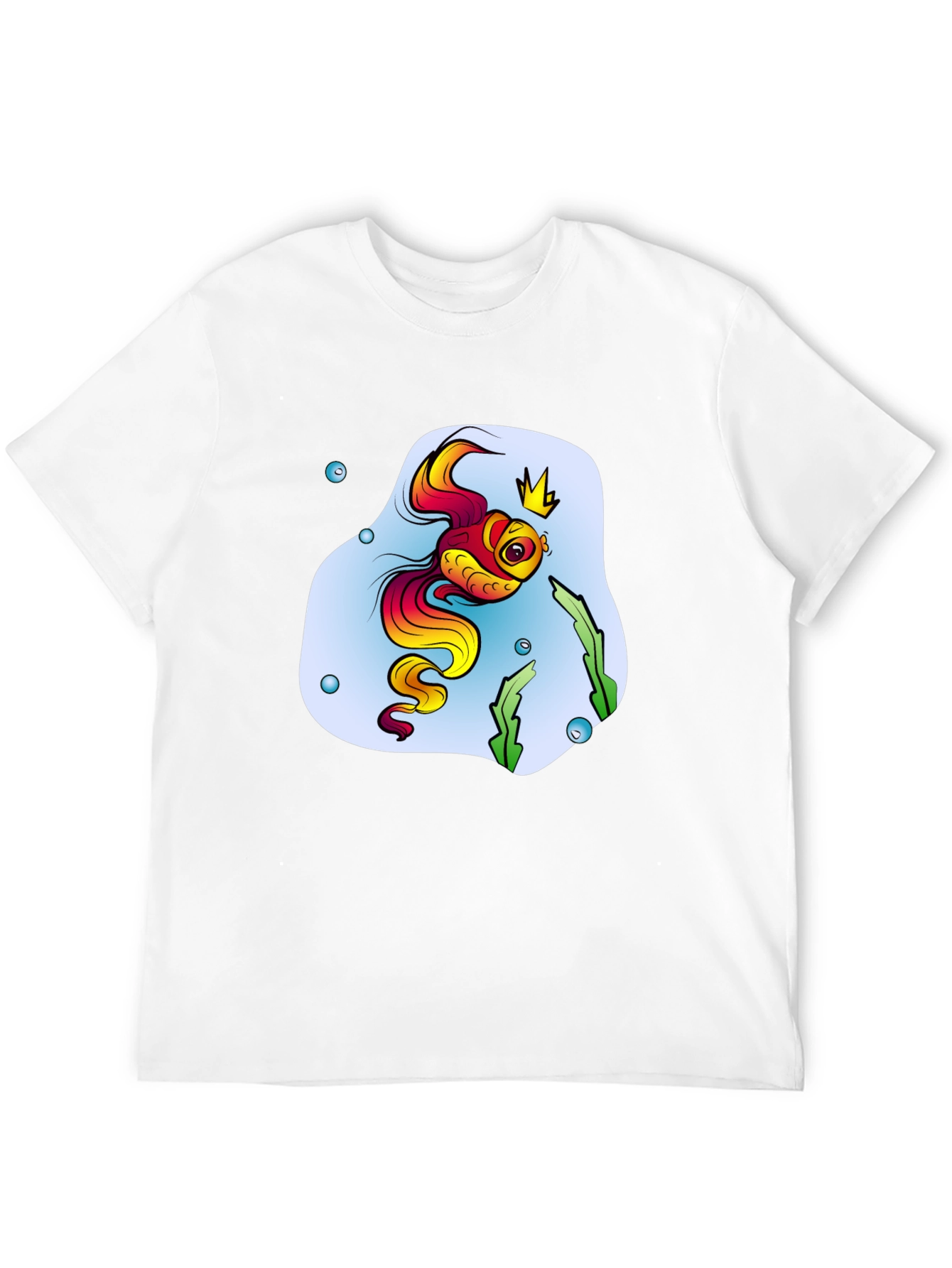 Cartoon Fish King Mens Black T-Shirt