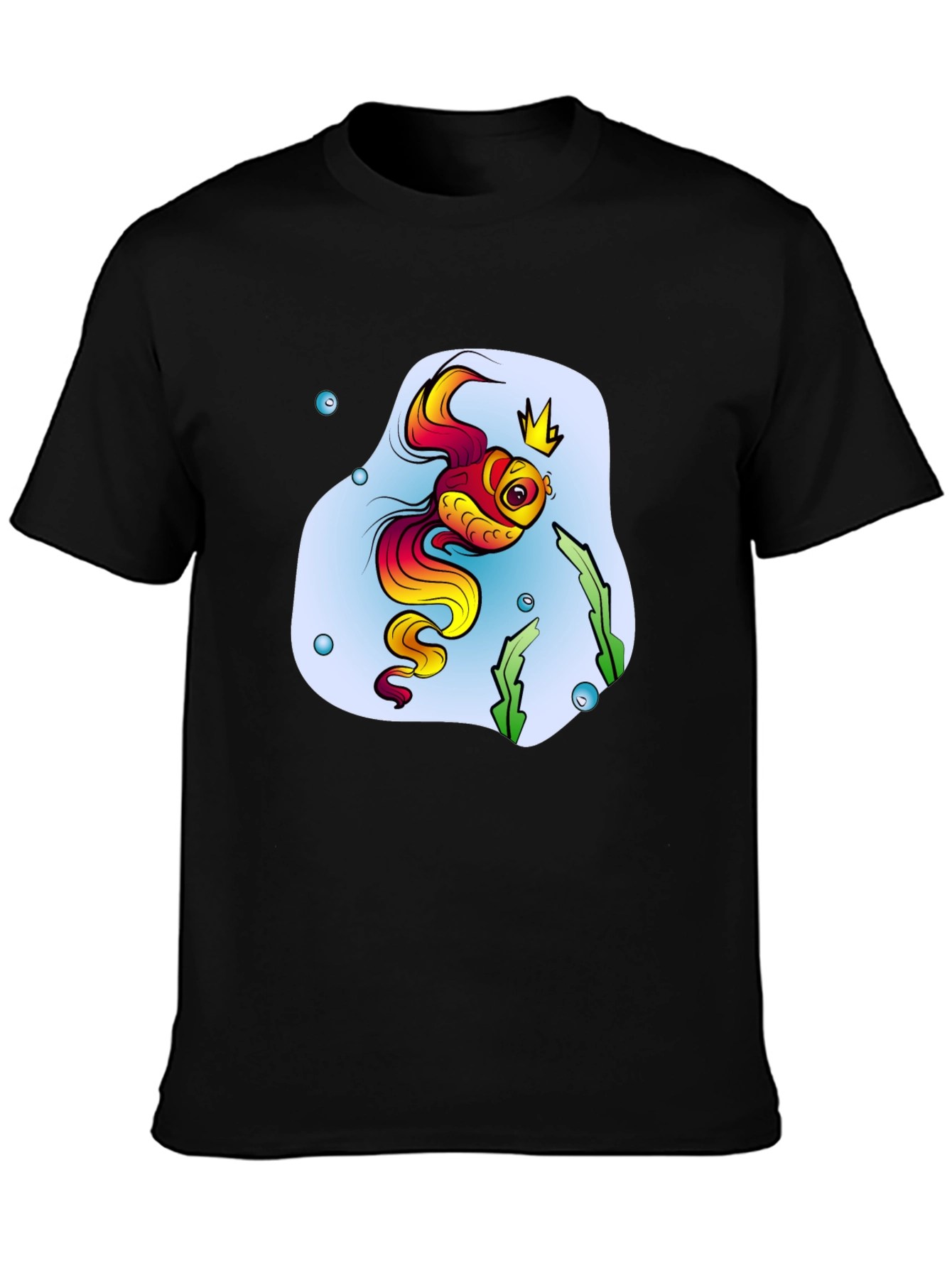Cartoon Fish King Mens Black T-Shirt