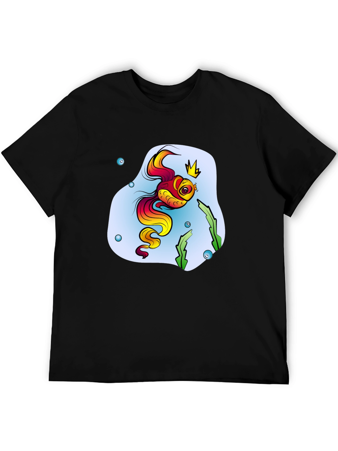 Cartoon Fish King Mens Black T-Shirt