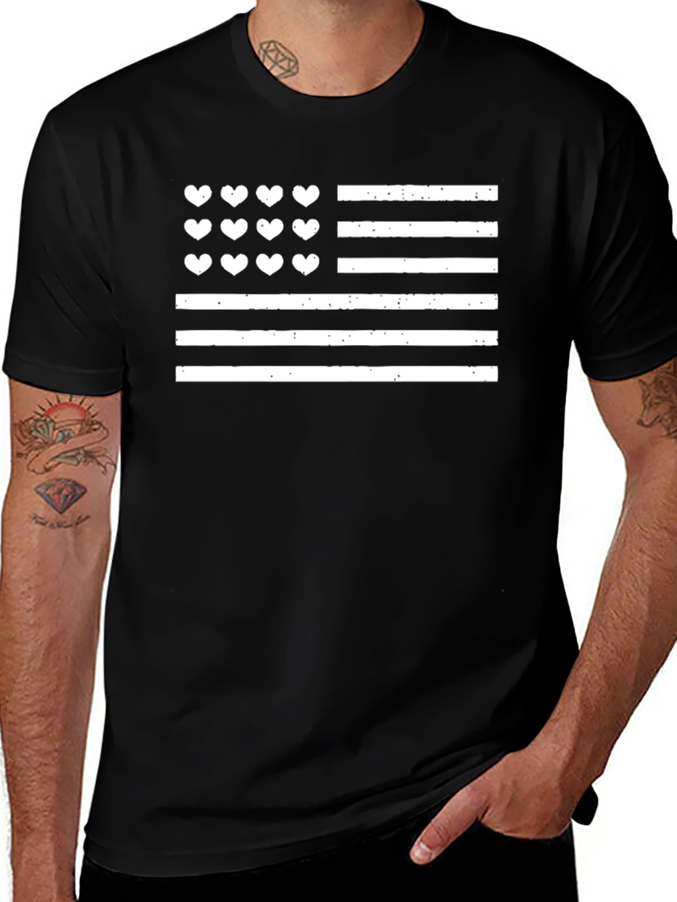 Heart American Flag Black T-Shirt