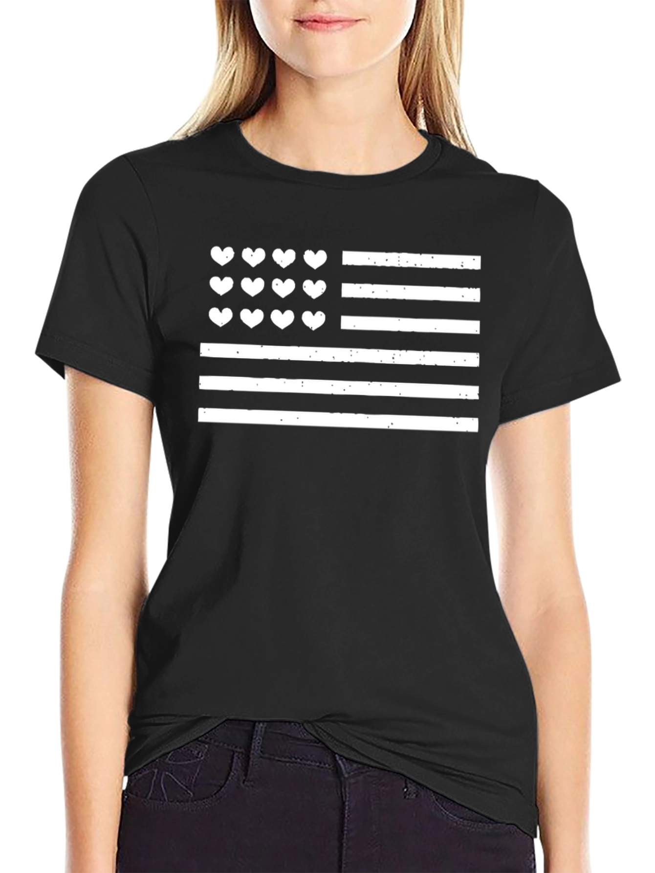 Heart American Flag Black T-Shirt