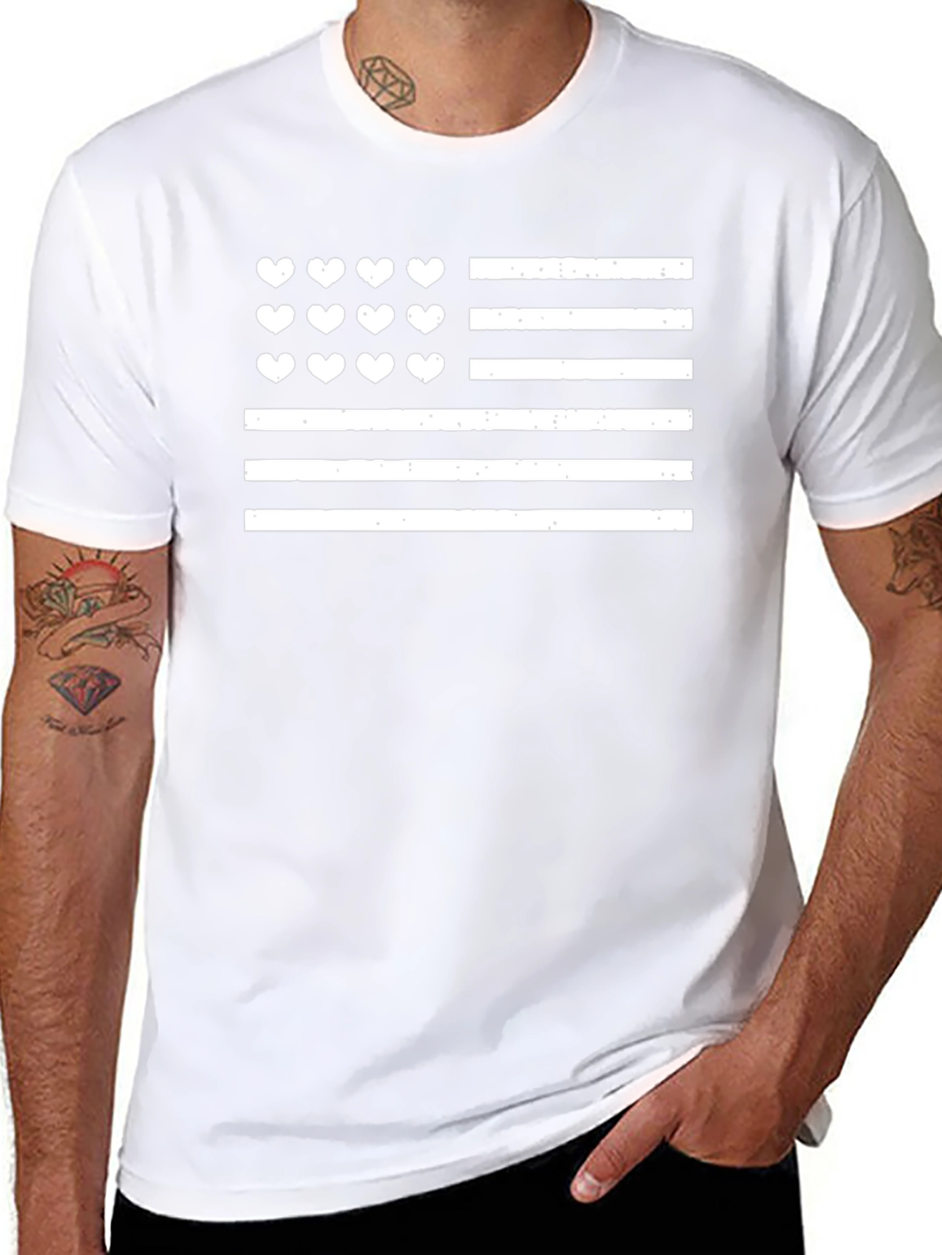 Heart American Flag Black T-Shirt