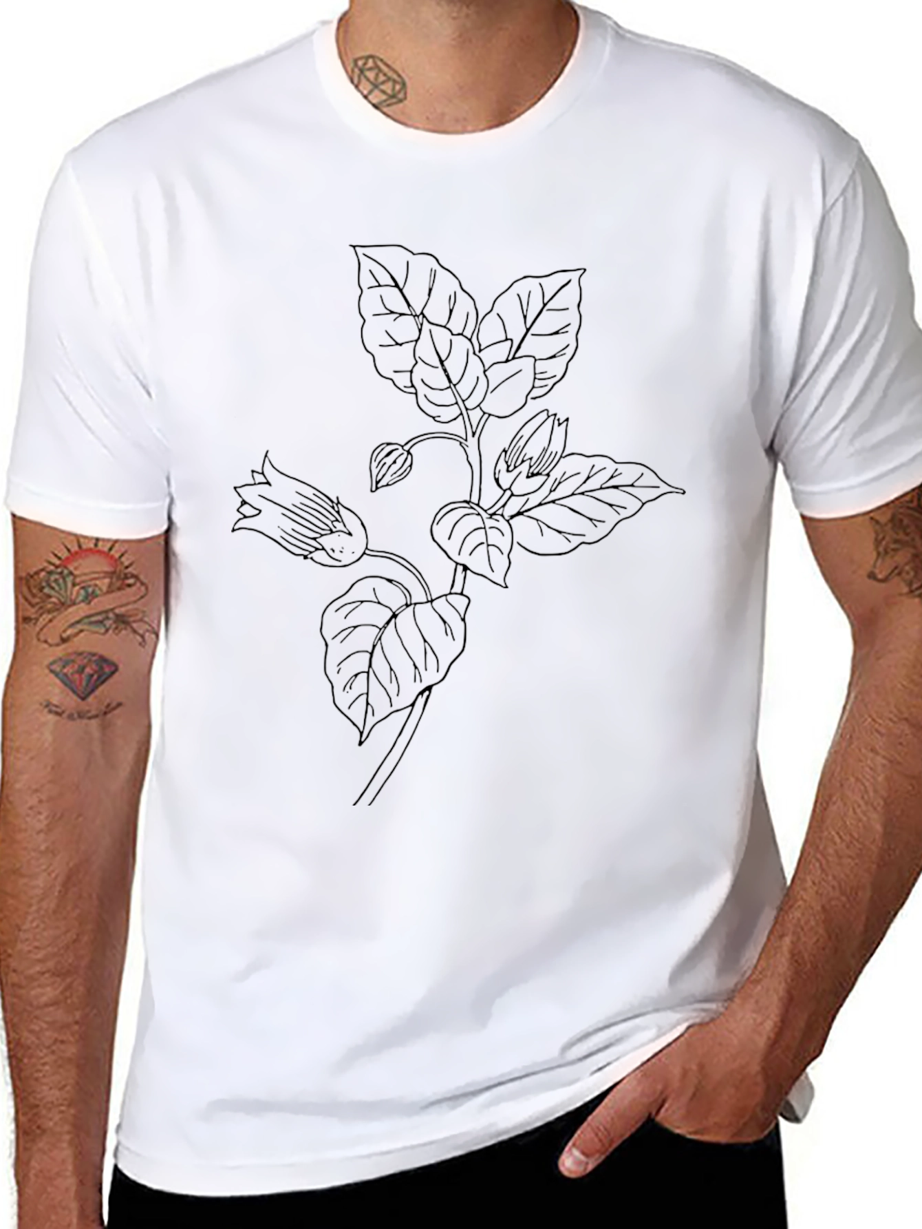 Botanical Line Art Black T-Shirt