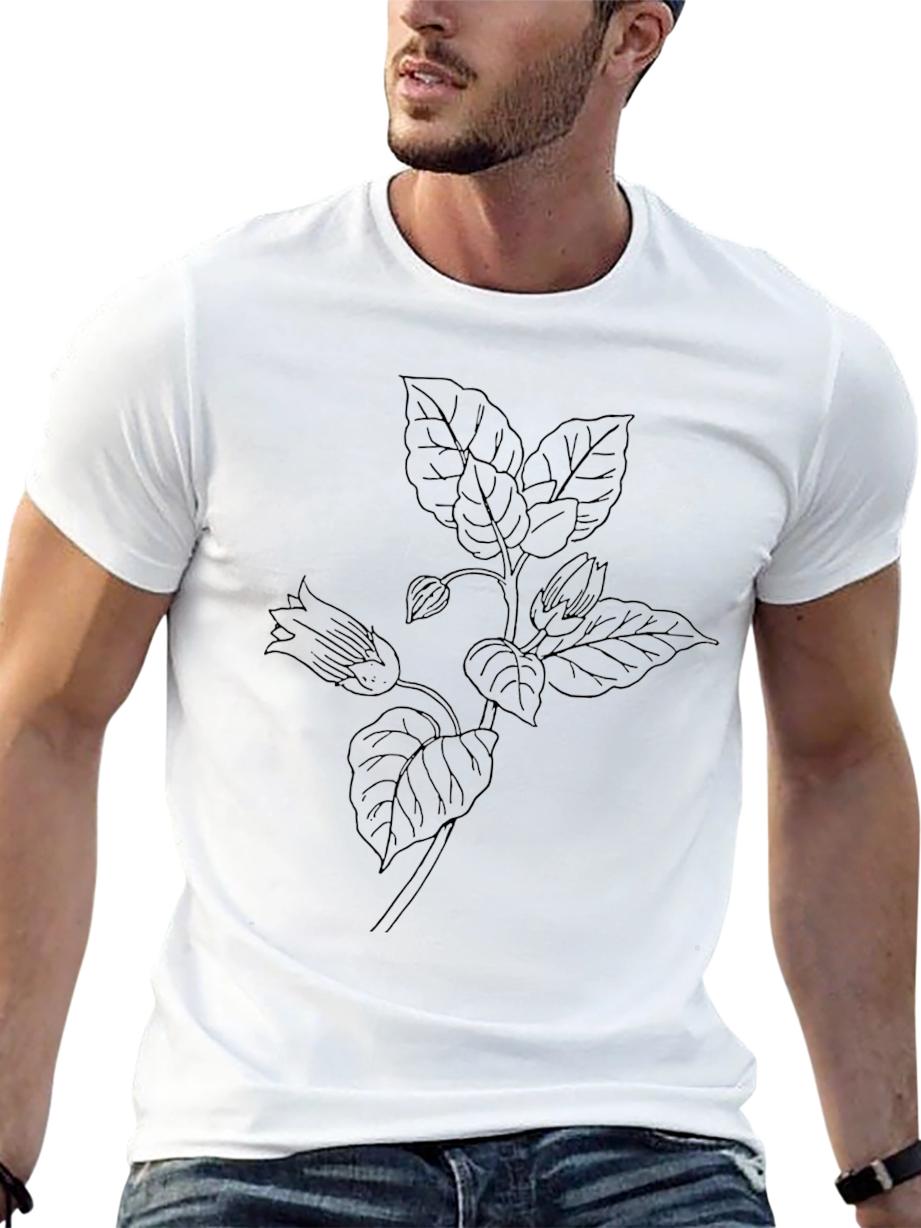 Botanical Line Art Black T-Shirt