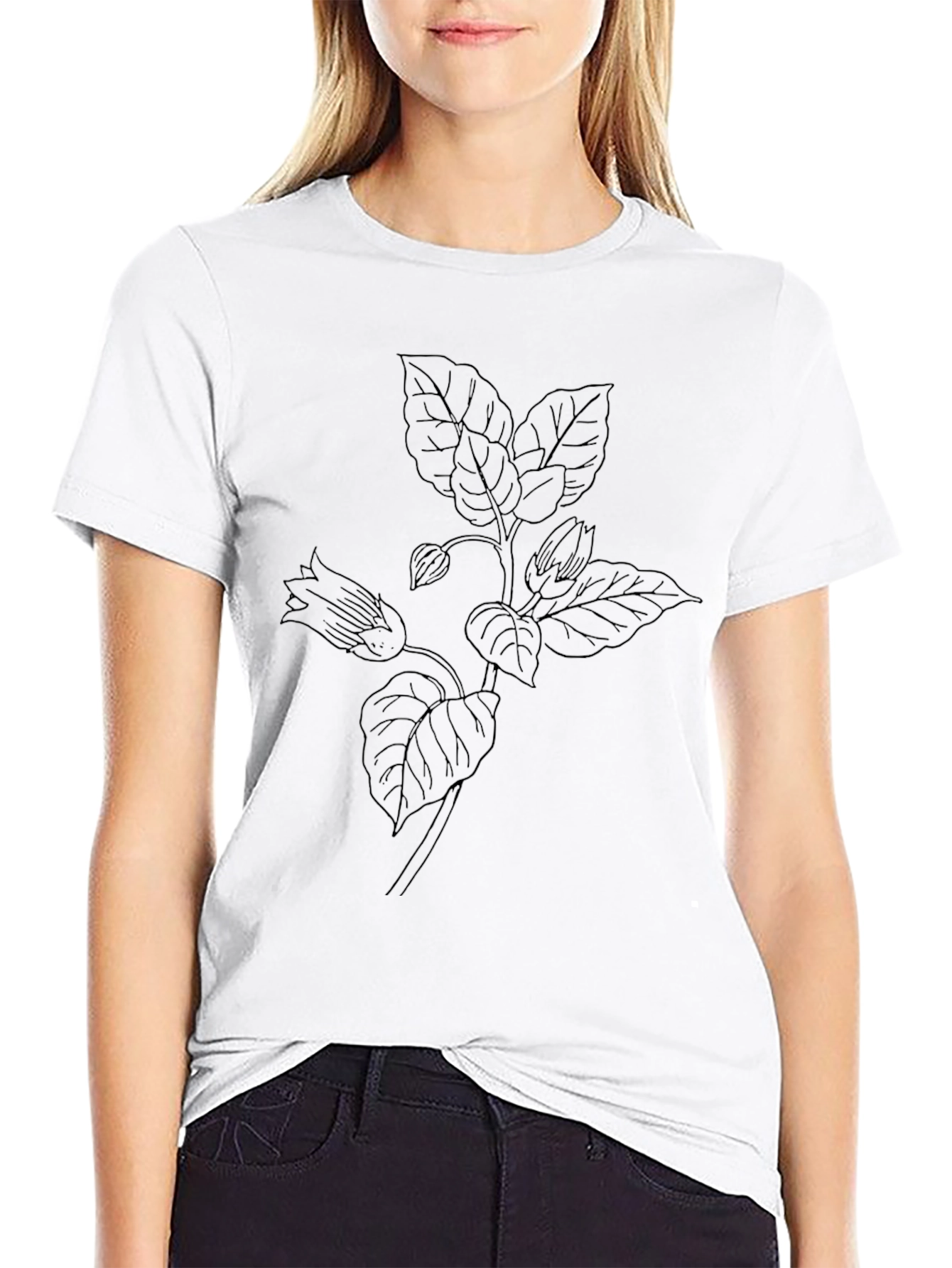 Botanical Line Art Black T-Shirt
