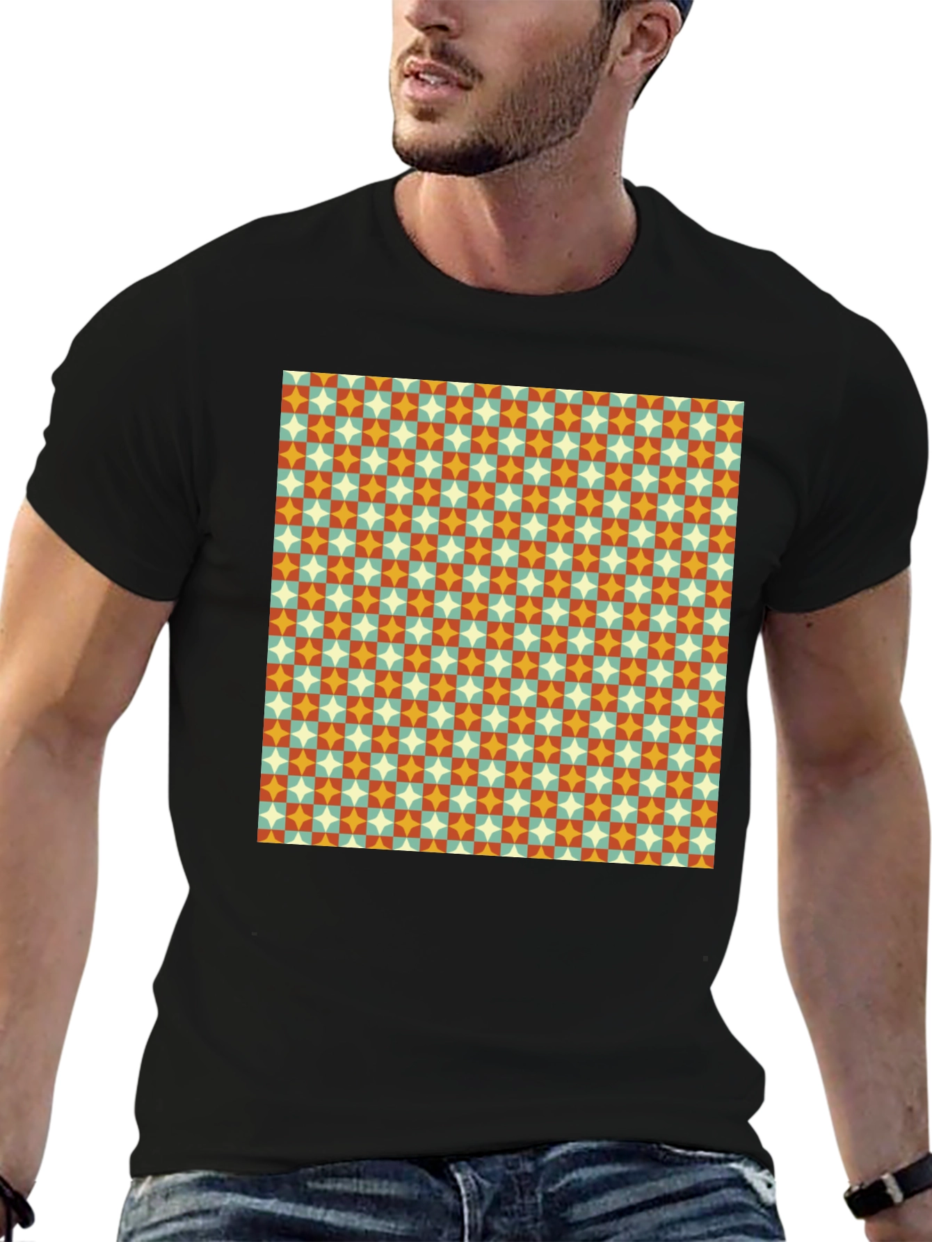 Retro Pattern Black T-Shirt