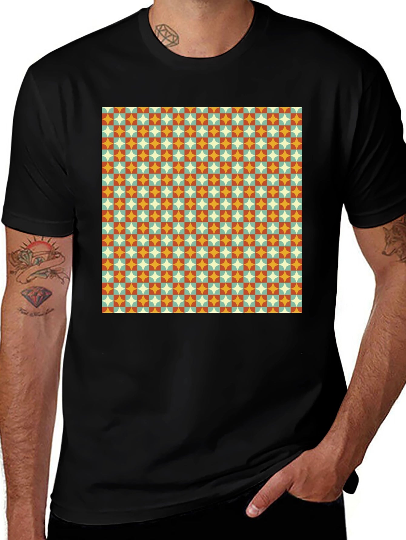 Retro Pattern Black T-Shirt