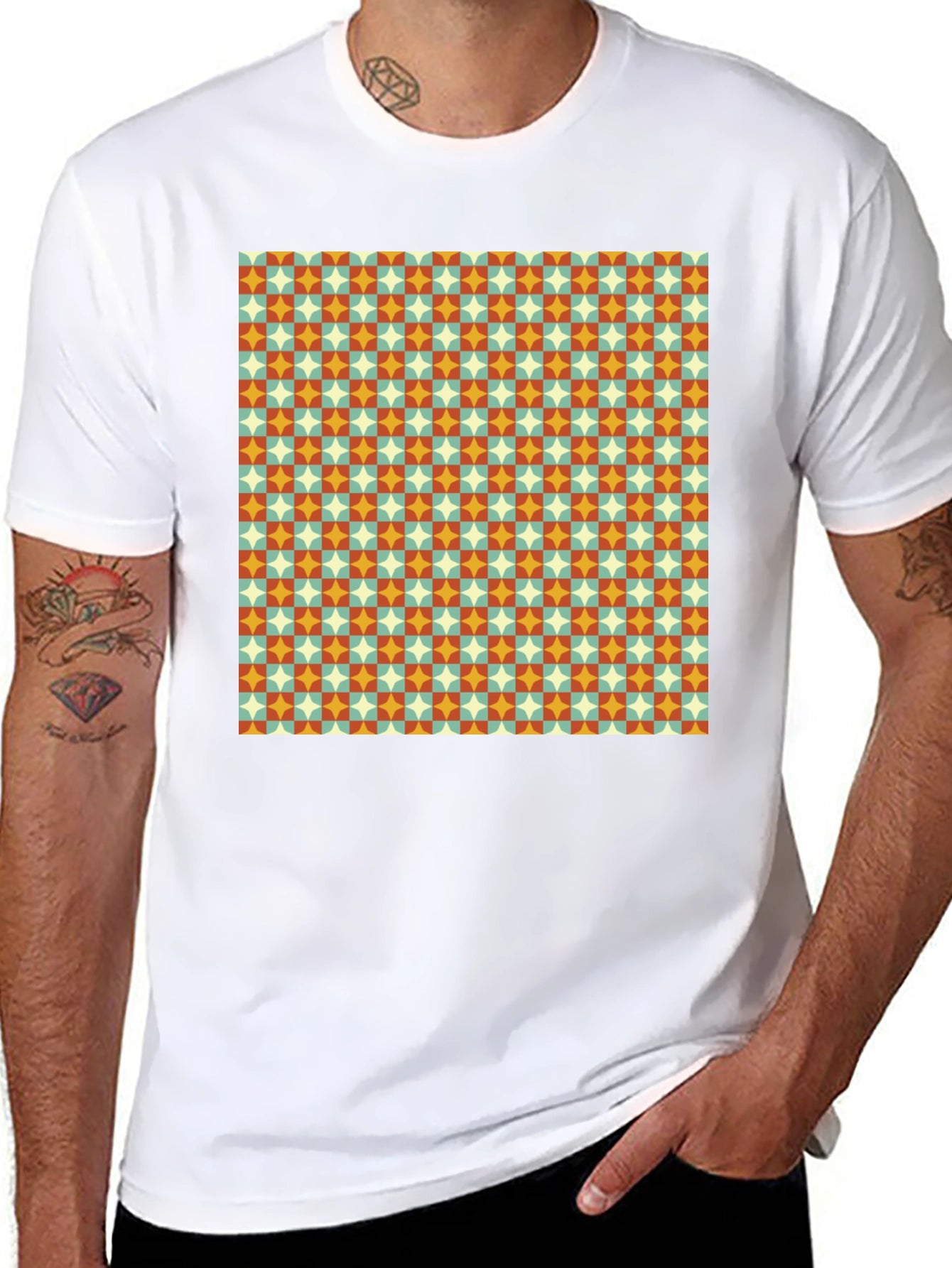 Retro Pattern Black T-Shirt