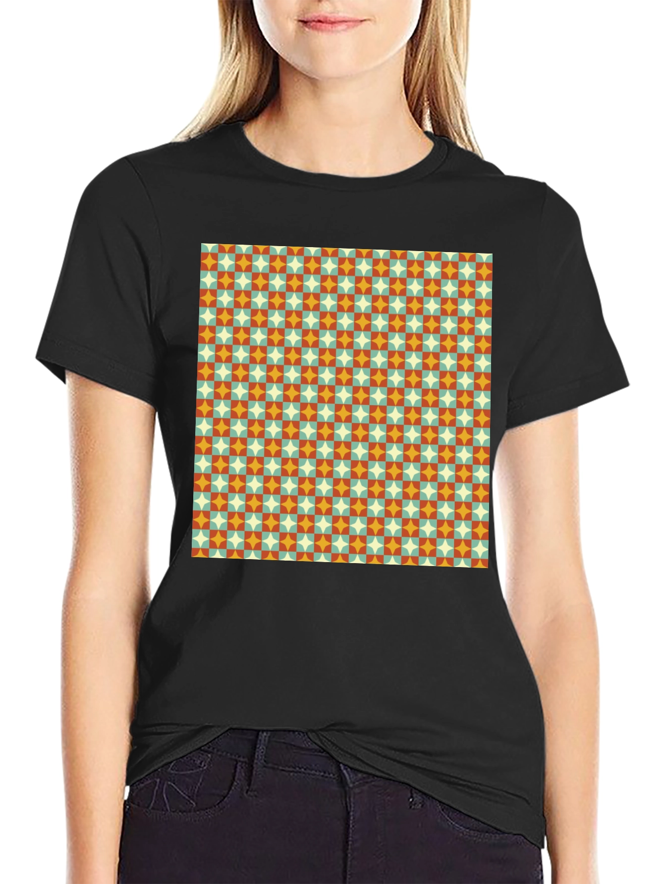 Retro Pattern Black T-Shirt