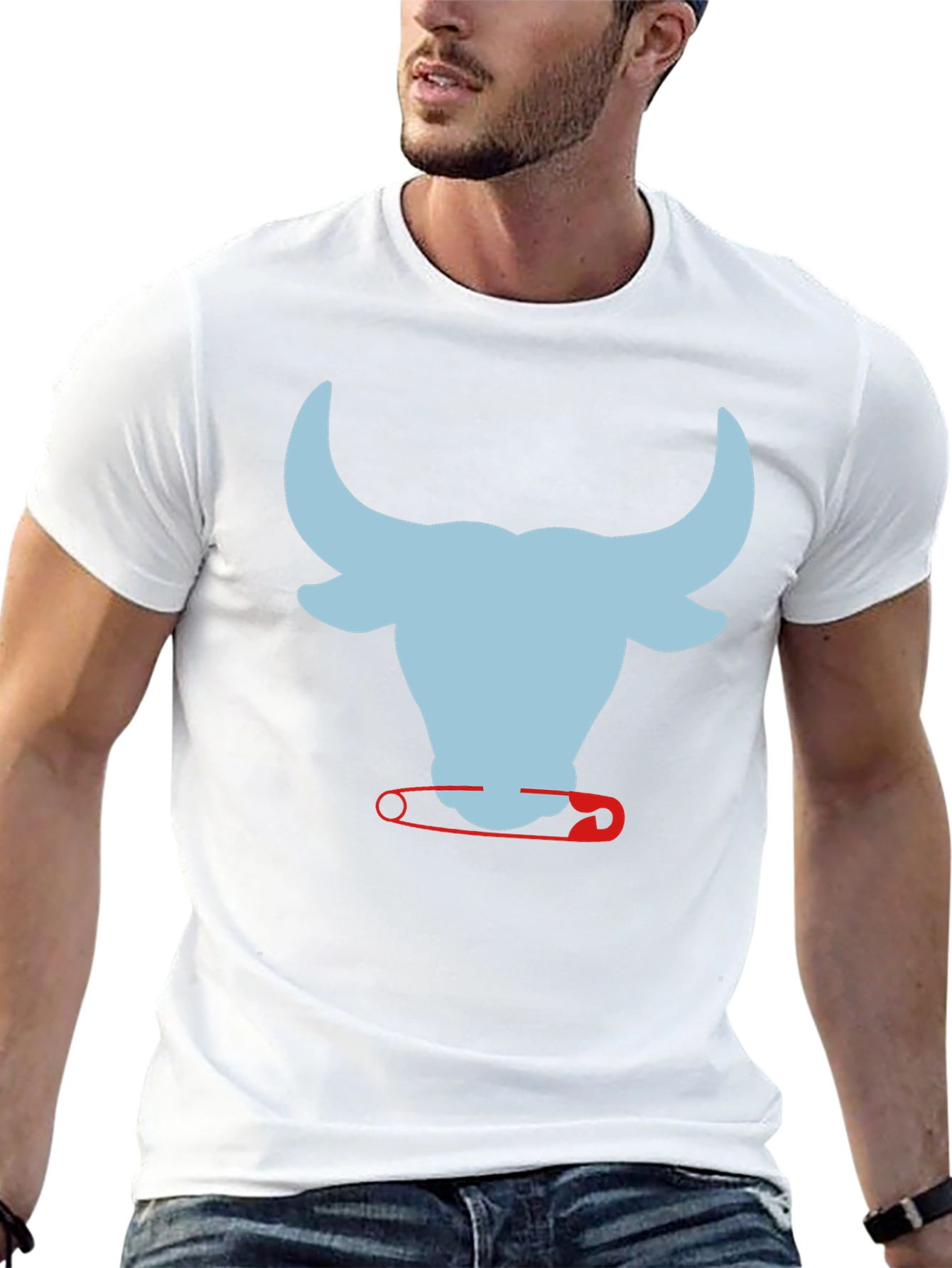 Bull & Safety Pin Graphic T-Shirt - Modern Style