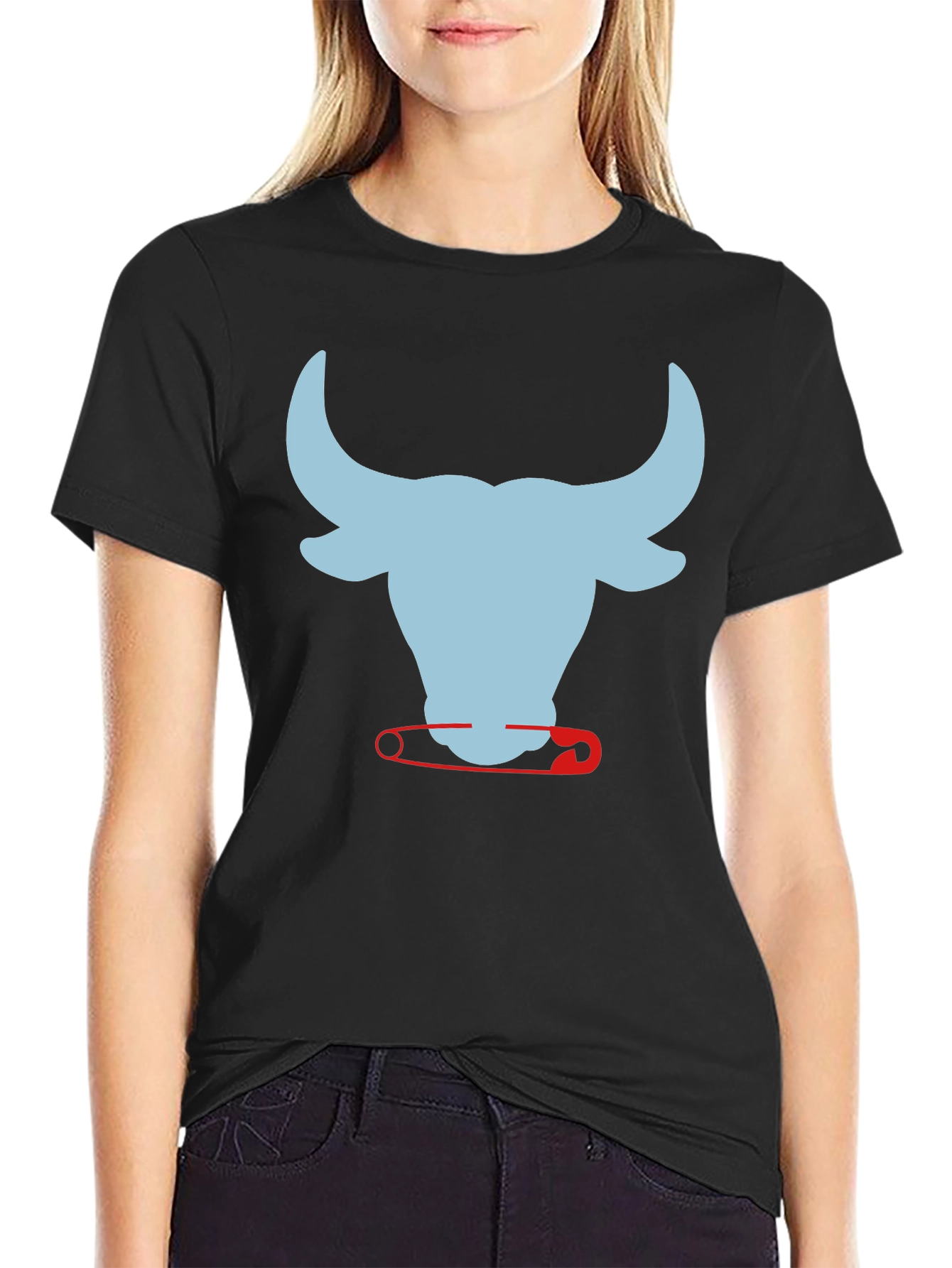 Bull & Safety Pin Graphic T-Shirt - Modern Style