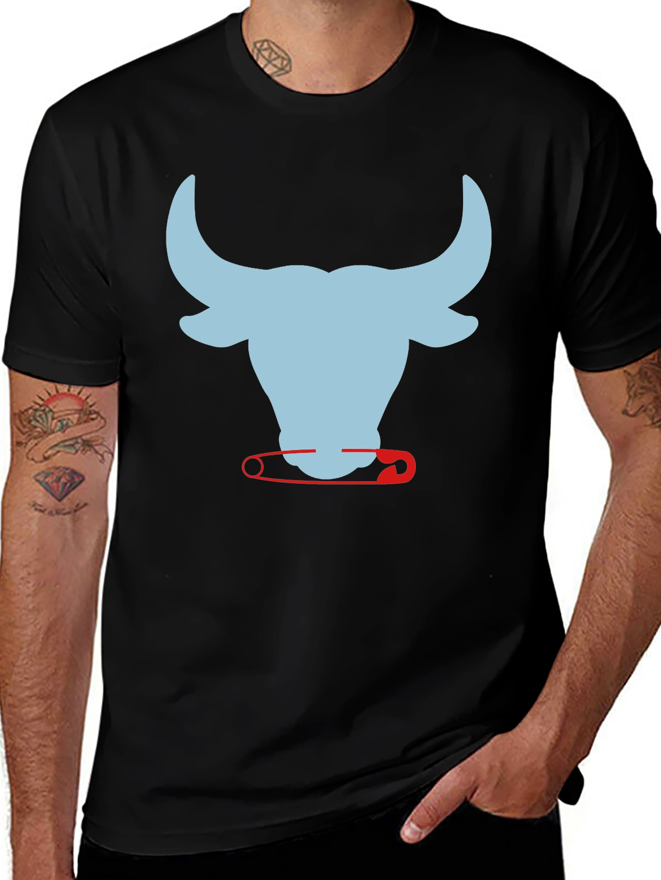 Bull & Safety Pin Graphic T-Shirt - Modern Style