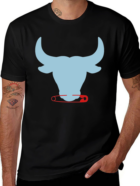 Bull & Safety Pin Graphic T-Shirt - Modern Style