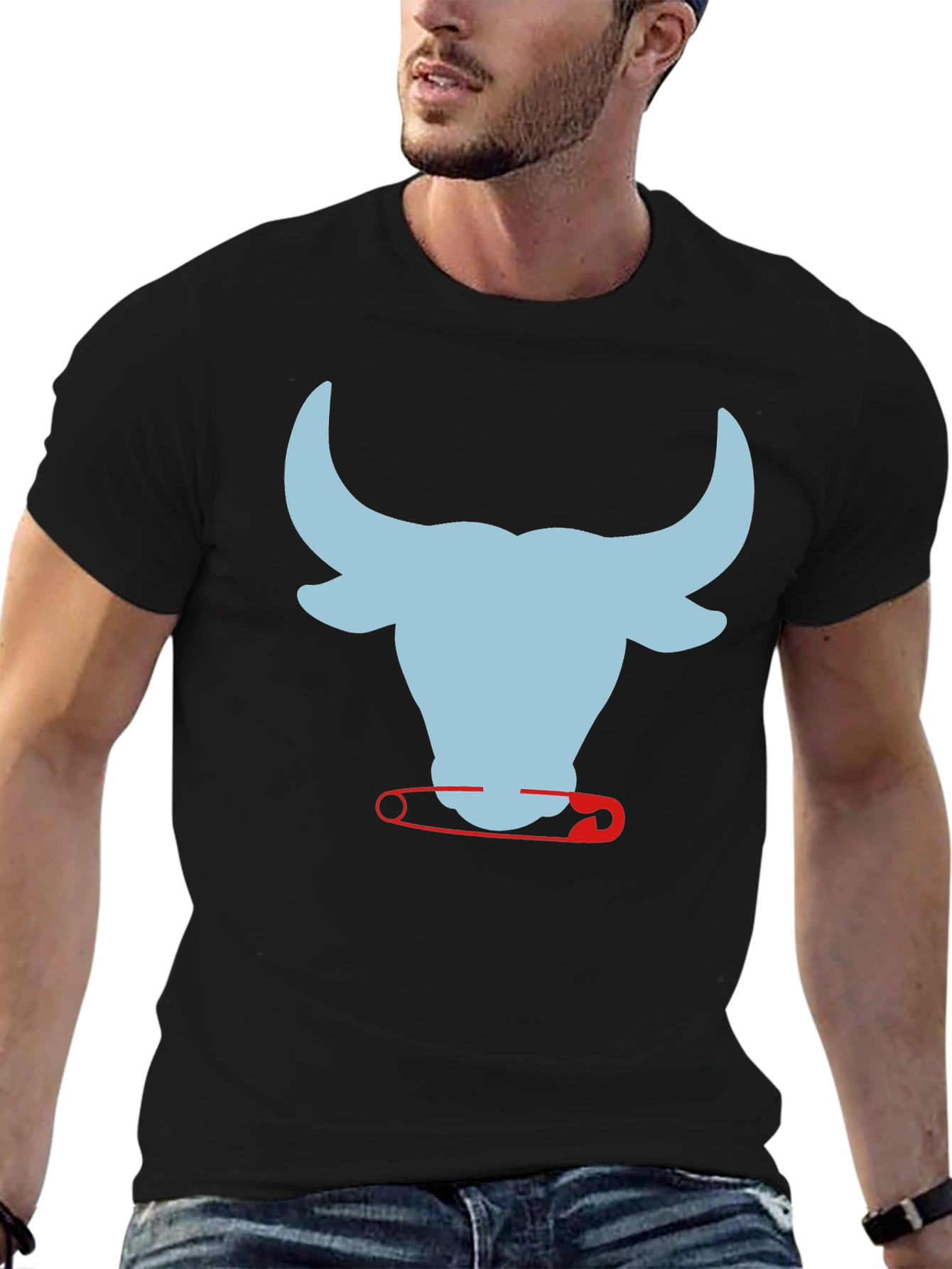 Bull & Safety Pin Graphic T-Shirt - Modern Style