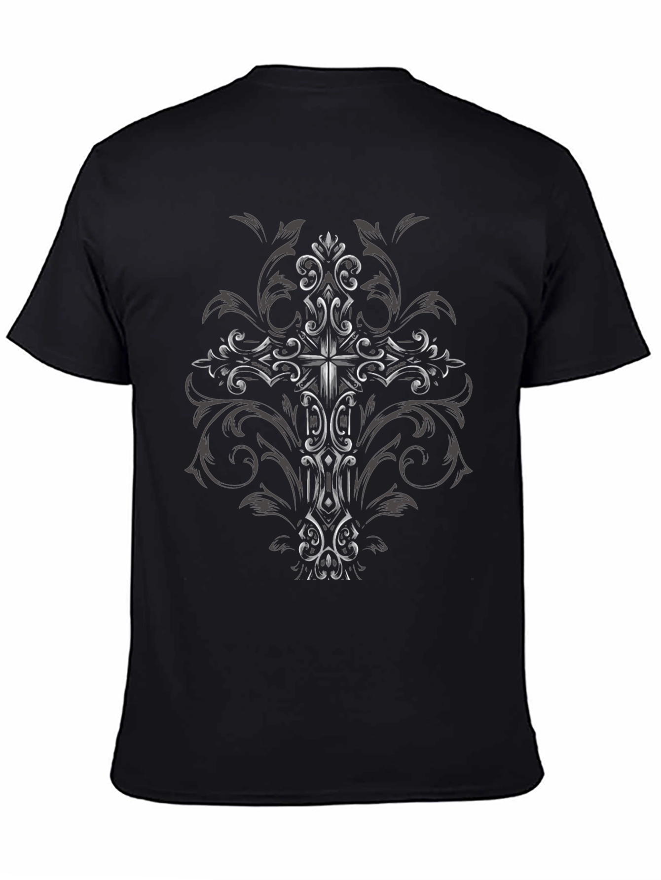 Ornate Cross Graphic Black T-Shirt