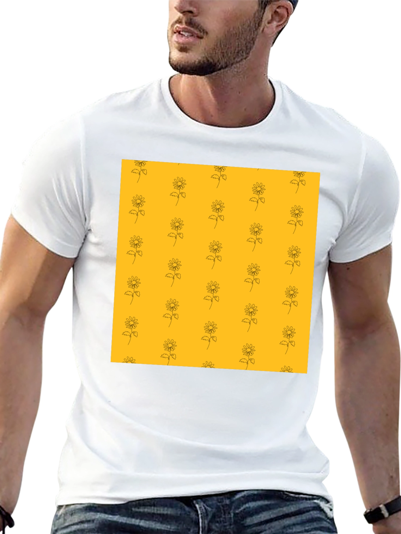 Sunflower Pattern Black T-Shirt