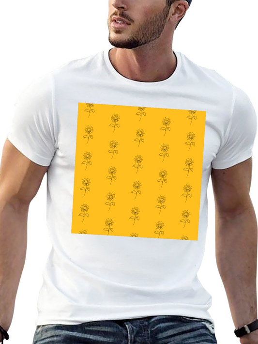 Sunflower Pattern Black T-Shirt